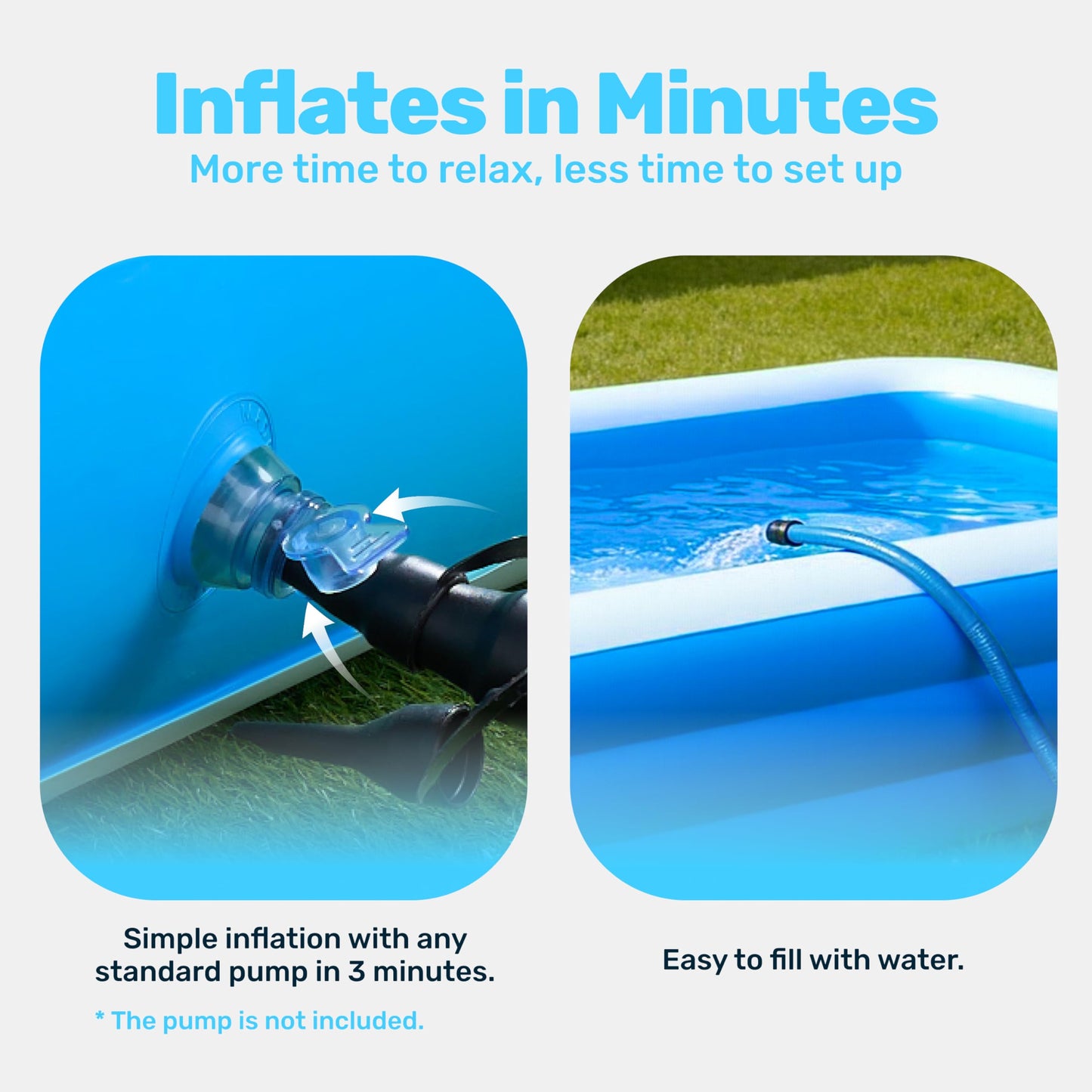 Sloosh Inflatable Swimming Pool for Adults with Seats, 304.8 x 182.8 x 55.8cm Full-Sized Blow Up Durable Thickened Above Ground Family Pool, Large Paddling Pool for Summer Water Party Garden Lawn,Blue