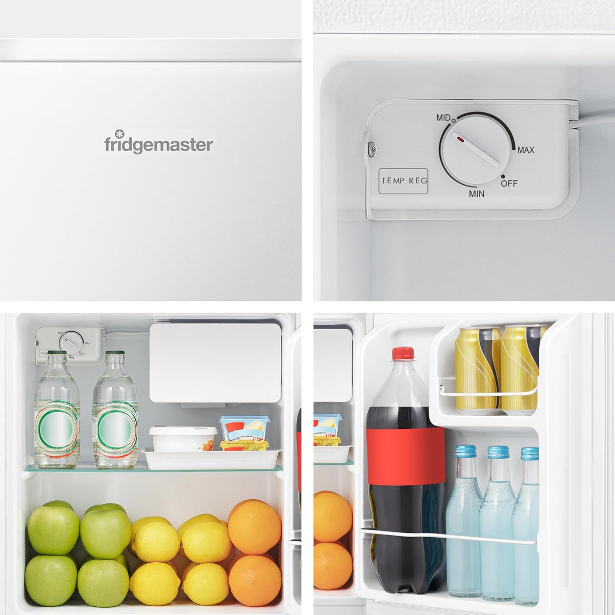 Fridgemaster 45L Table Top Mini Fridge MUR4545, 45cm Compact Refrigerator with Adjustable Thermostat, Reversible Door, 39dB Low Noise, White, Energy Class E