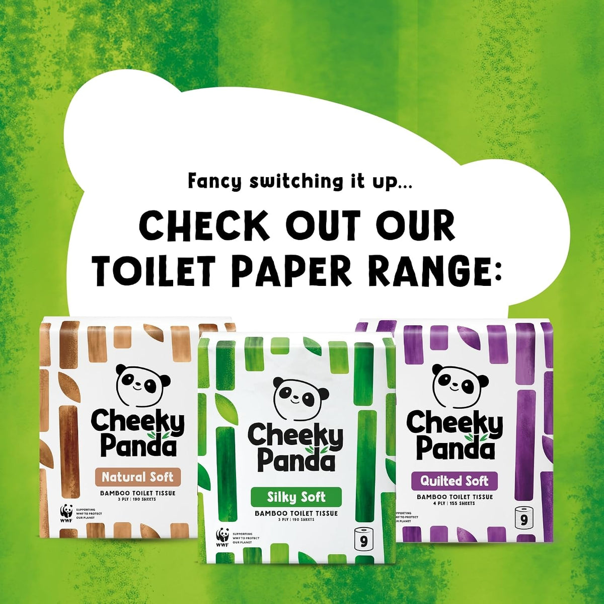 The Cheeky Panda Bamboo Toilet Paper – 9 Rolls of Toilet Paper | Plastic Free Packaging and Sustainable Toilet Tissue | 100% Compostable