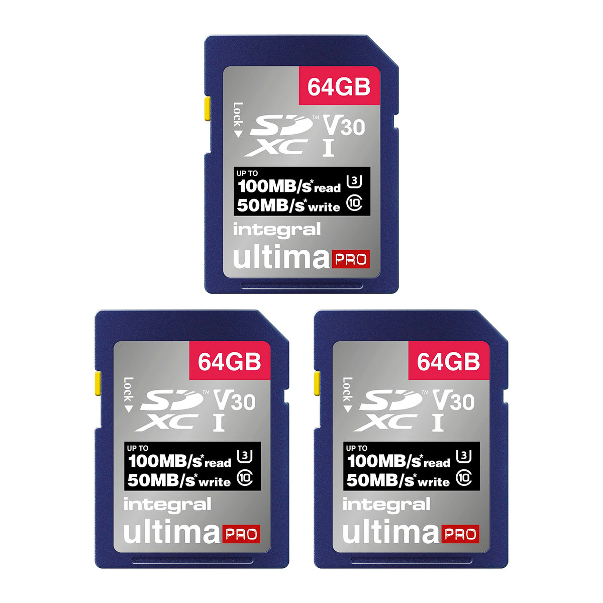 Integral 64GB SD Card 4K Ultra-HD Video High Speed SDXC V30 UHS-I U3 Class 10 Memory Card up to 100MB/s, Color May Vary