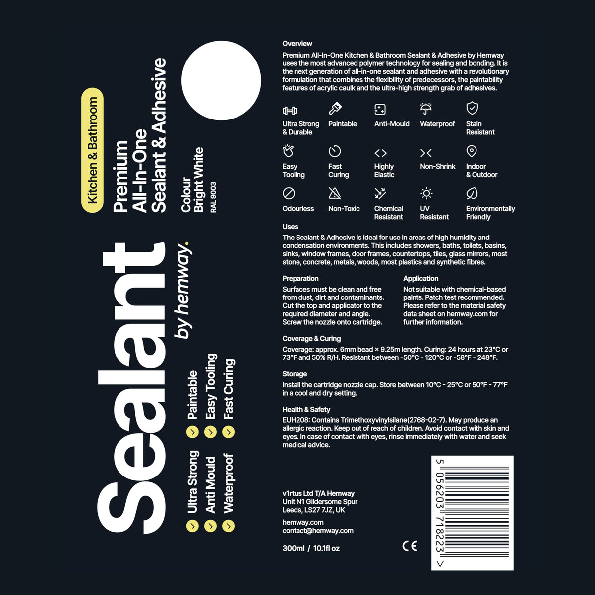 Hemway Kitchen & Bathroom Crystal Clear Sealant & Adhesive 300ml 3 Pack