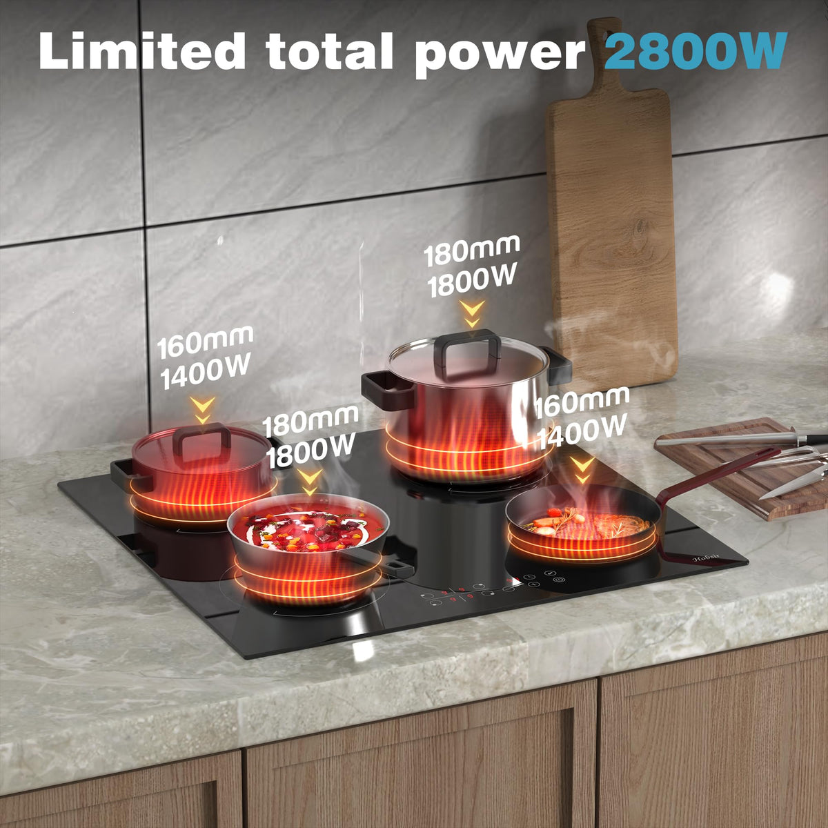 Hobsir Induction Hob with Flex Zone, Built-in Electric Hob 4 Burners 60 cm