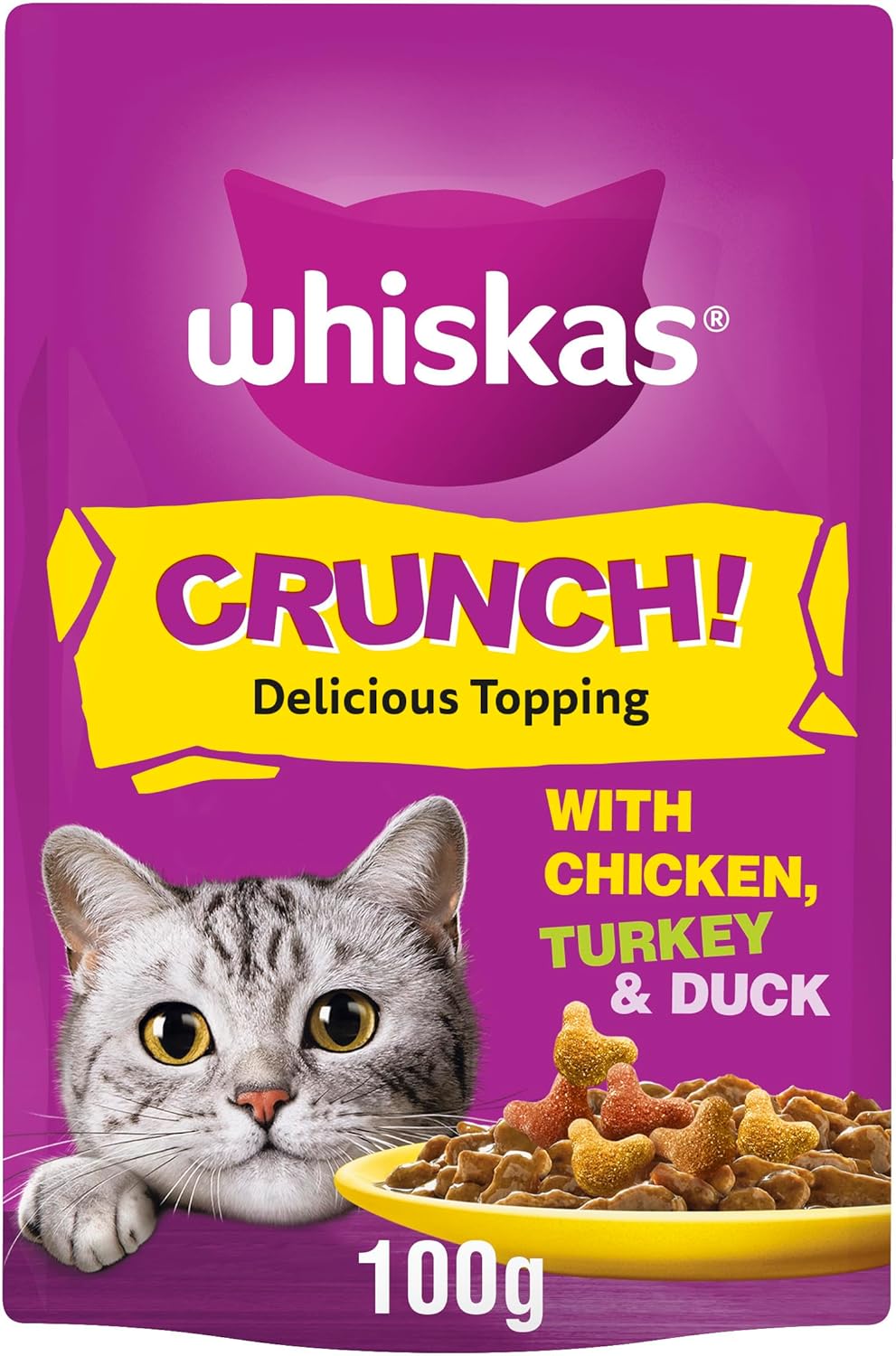 WHISKAS Crunch 100g (Pack of 6) - Tasty Topping Adult Cat Treat Biscuits
