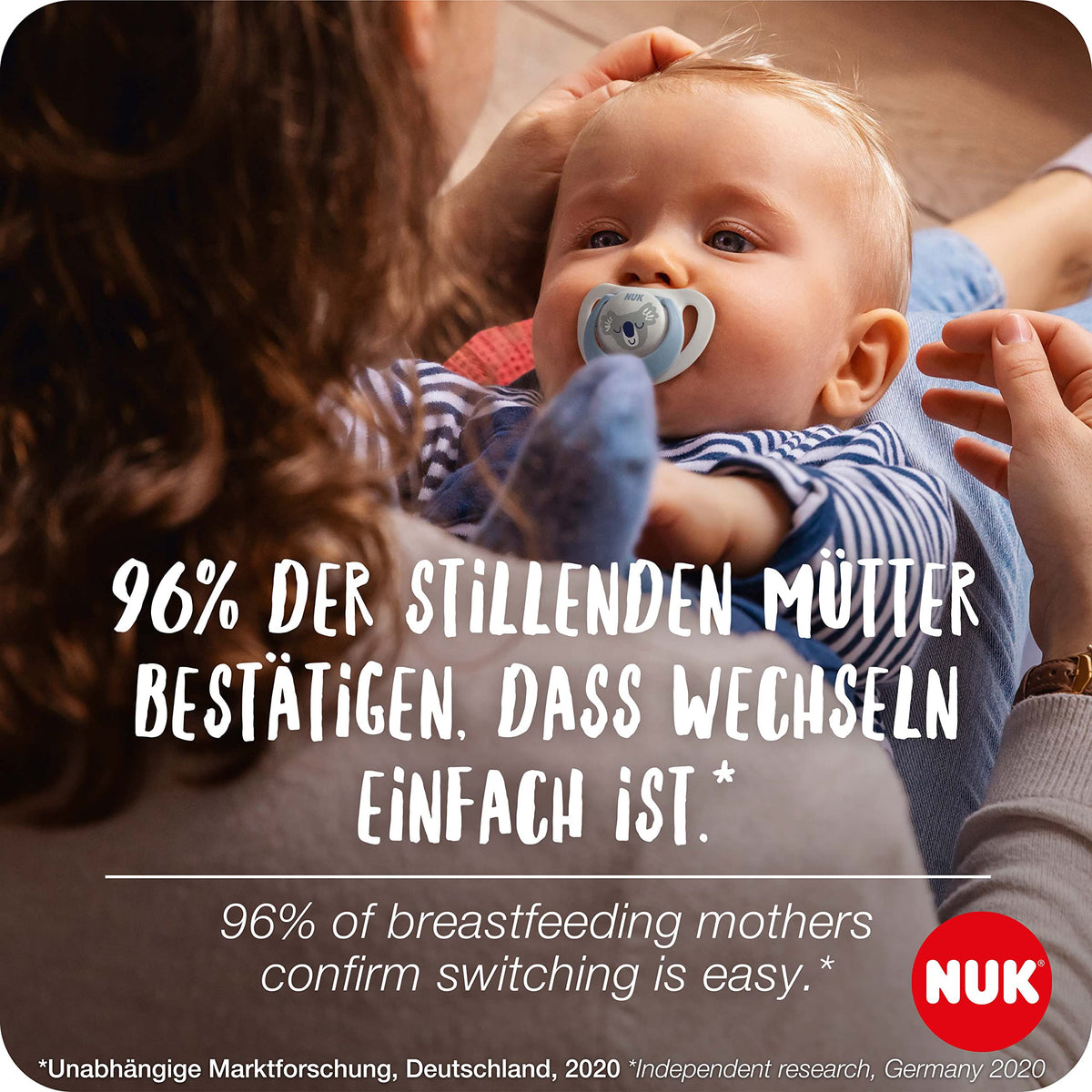 NUK First Choice Baby Dummies | 18-36 Months | Orthodontic Soothers | Soothes 99% of Babies** | Red | 4 Count