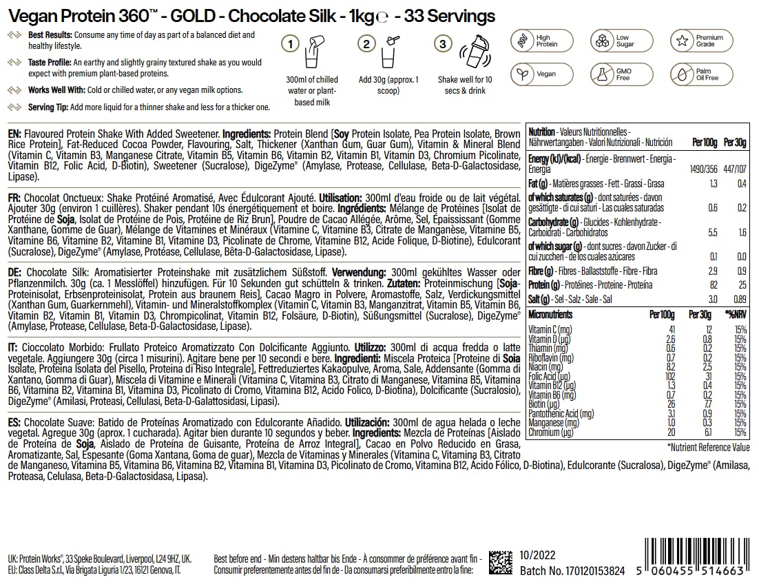 Protein Works | Vegan Protein 360 - Gold, Chocolate Bueno, 1kg