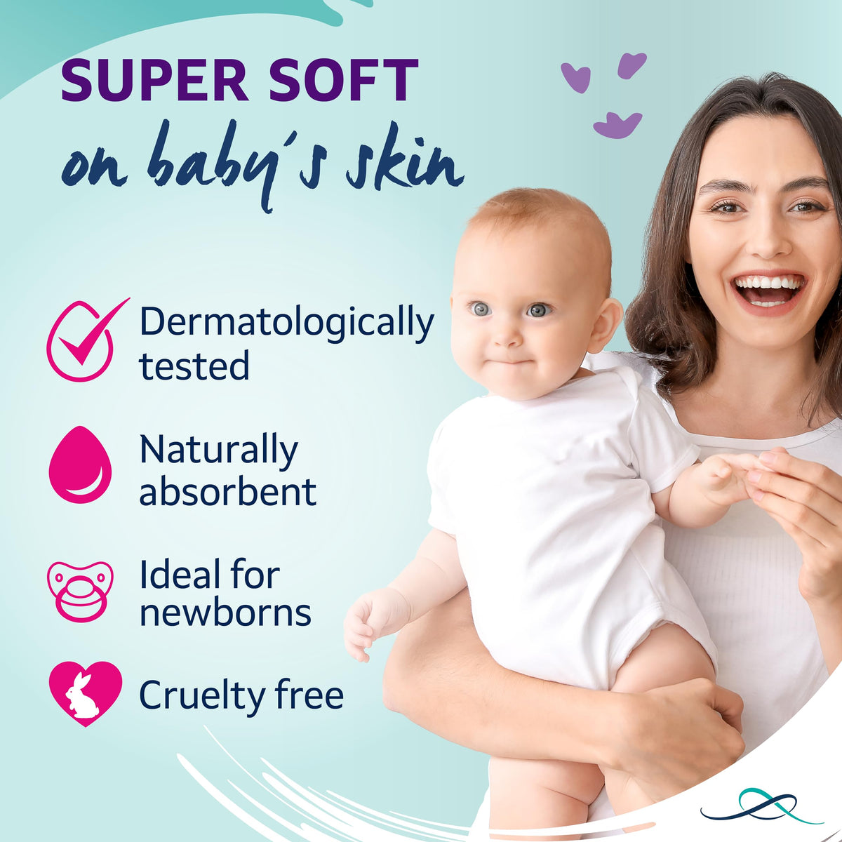 Lil-Lets Baby Cotton Wool Oval Pads, Certified Organic, 100% Pure Cotton Wool, Soft and Absorbent, Gentle on Baby's Delicate Skin, Dermatologically Tested, Ideal for Newborns, Pack of 50 Oval Pads