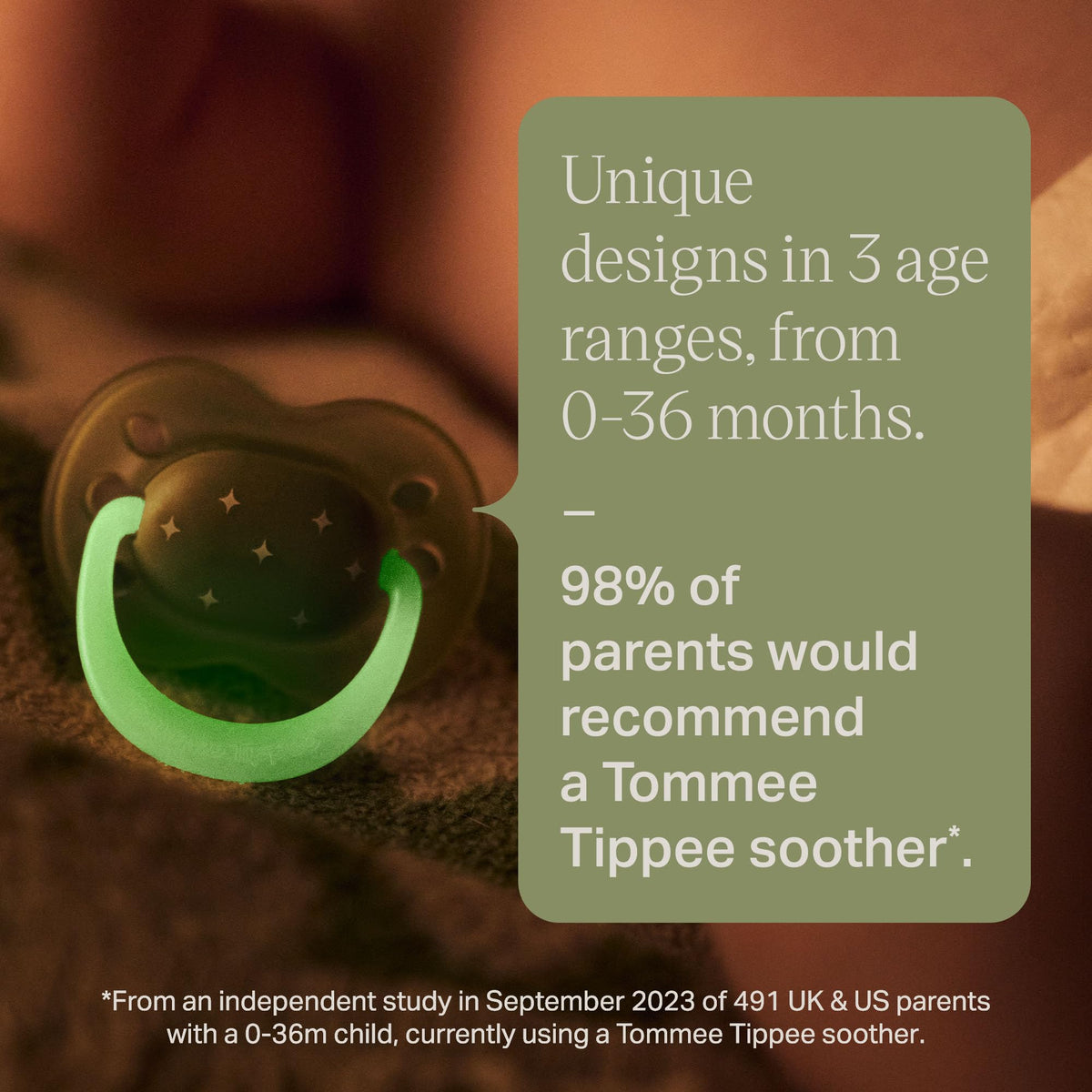 Tommee Tippee Ultra-Light StayPut Night Glow Dummy 6-18m Pack of 2