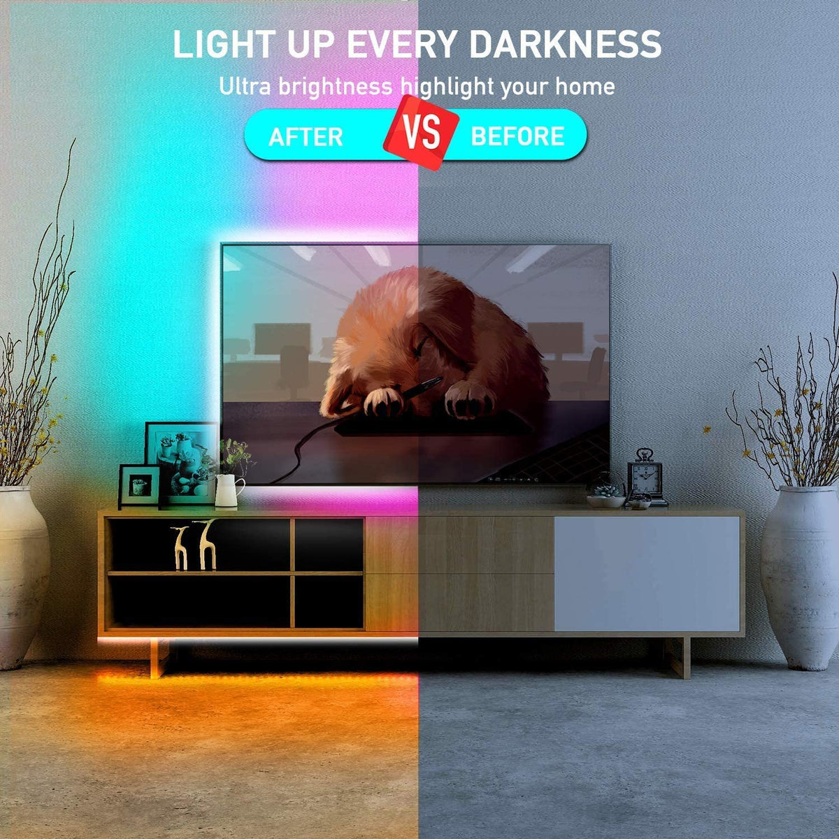 phopollo 5m RGB LED Strip Lights with Remote for Bedroom, Party.24V 5050 RGB, 44-Key Remote, Flexible Adhesive, Bedroom/Party Use