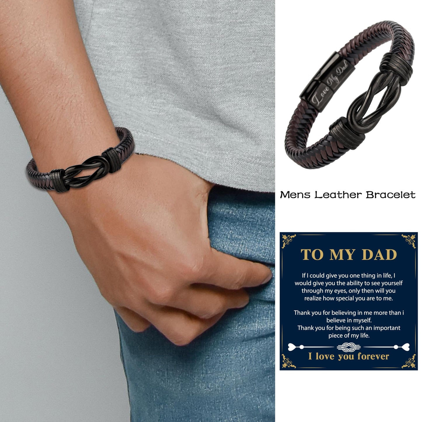 Gifts for Dad Grandad Mens Leather Bracelet Fathers Day Birthday Christmas Gifts