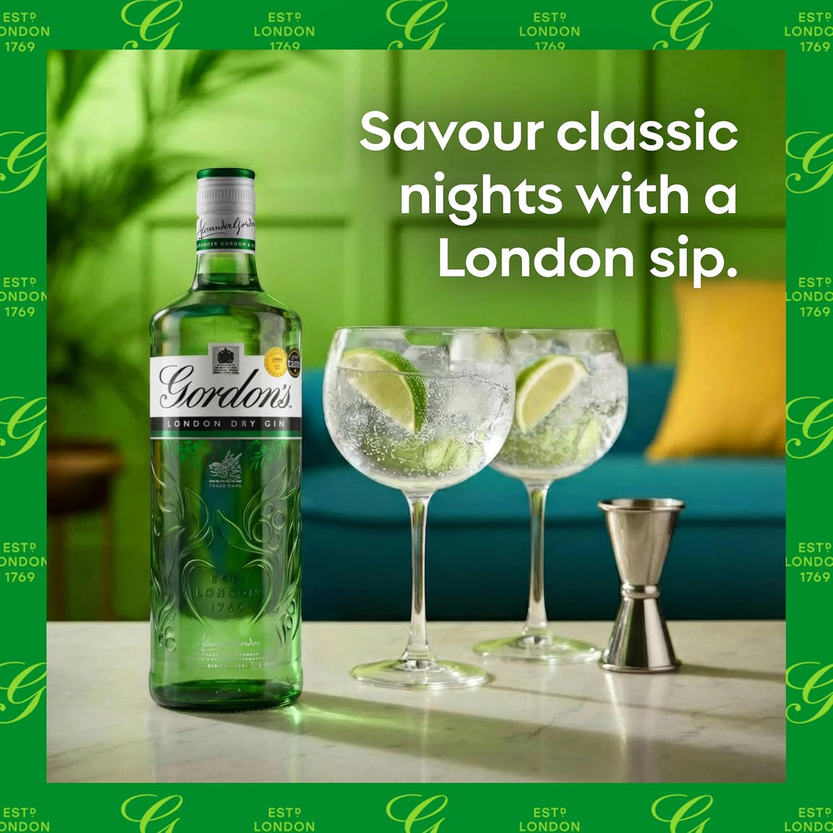 Gordon’s Special Dry London Gin | 37.5% vol | 1L | Award-Winning | Triple-Distilled London Dry Gin | Clean Juniper-Dominant Taste | Handpicked Gin Botanicals