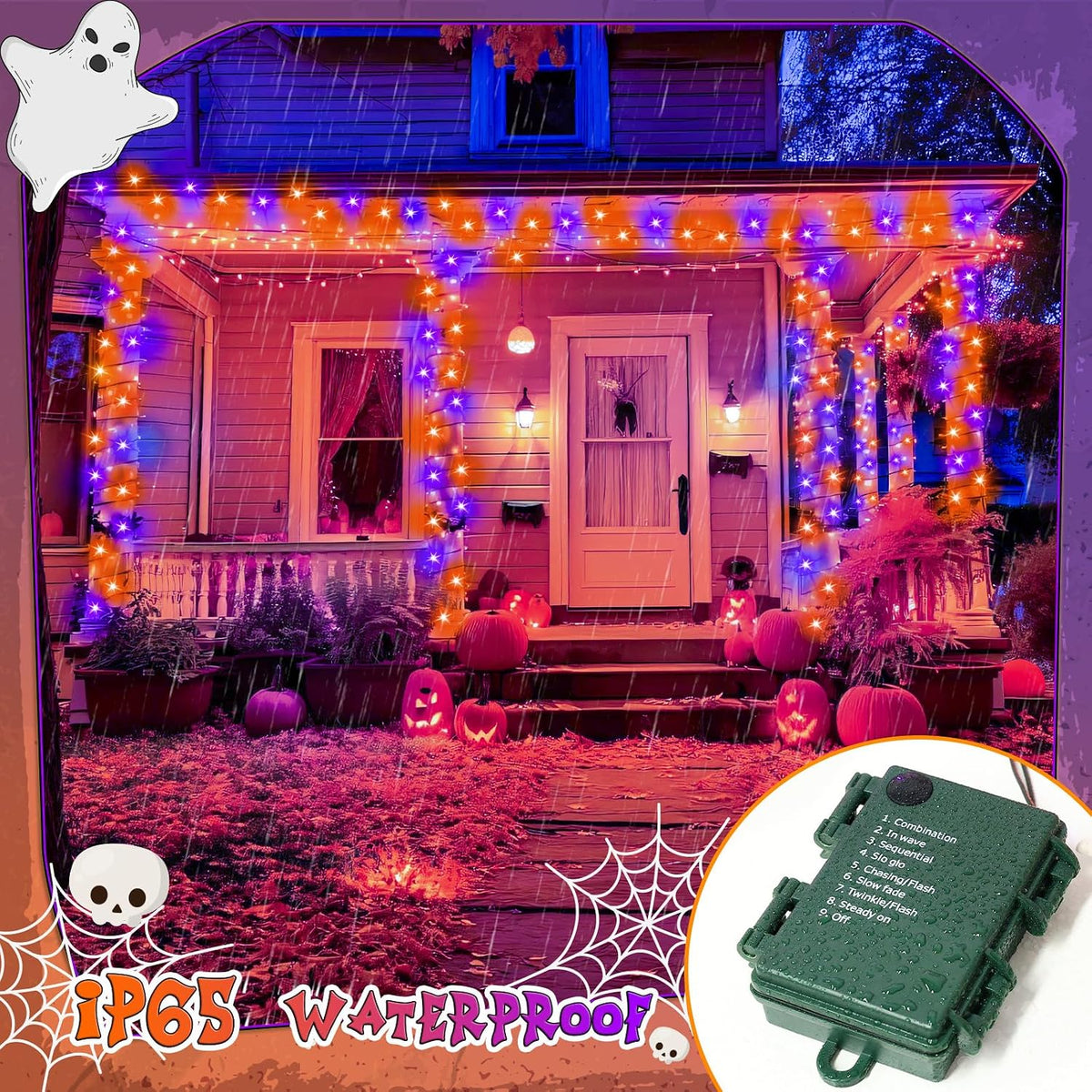 cshare Halloween Decorations Fairy Lights, 20Ft 60LED Orange-Purple USB/Battery String Lights with Timer Waterproof for Outdoor Indoor Autumn Fall Halloween Decorations-Green Wire