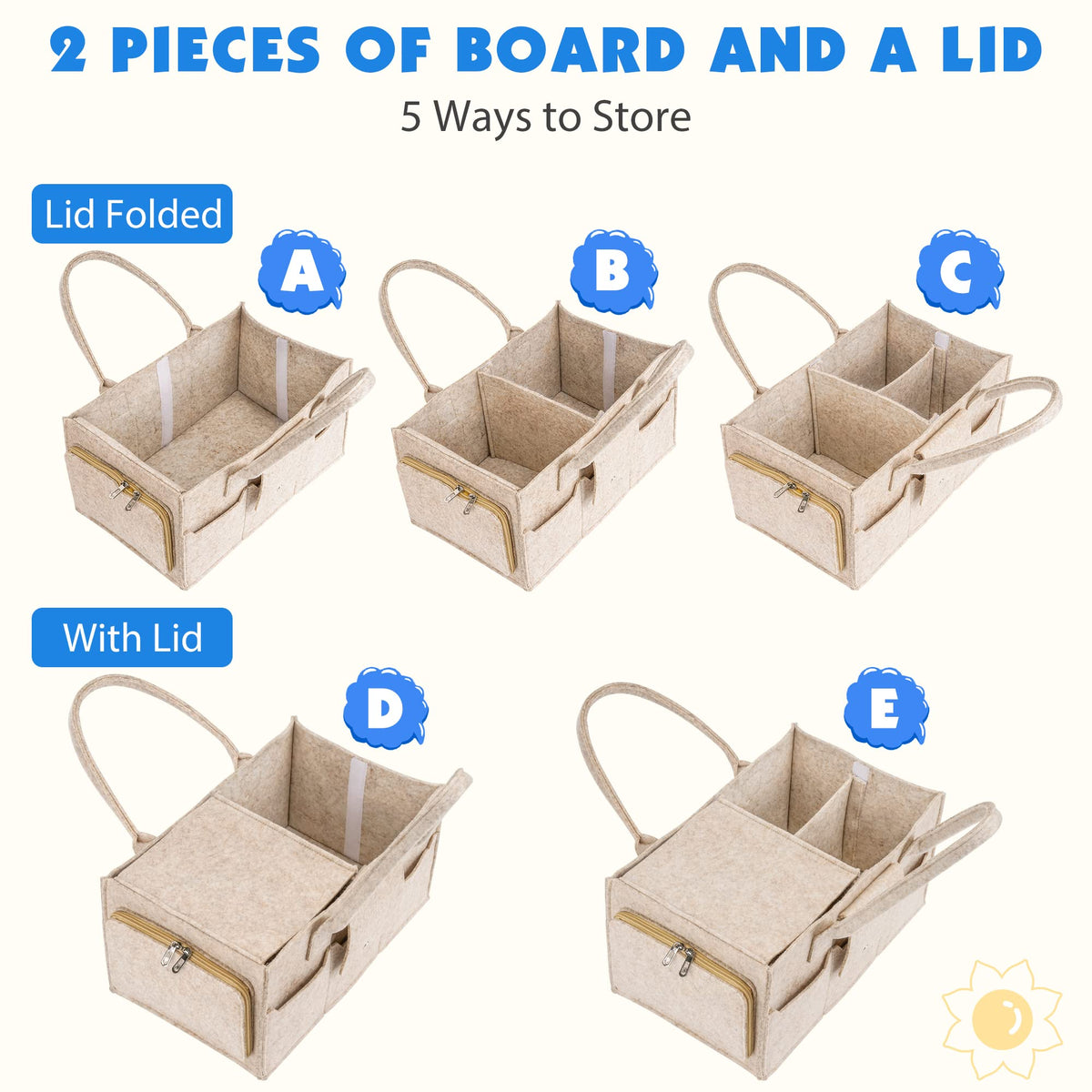 Maliton Nappy Caddy Organiser with 8 Pockets & Removable Dividers (Khaki)