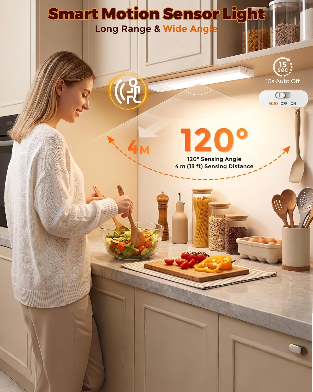 Under Cabinet Kitchen Lights 5 Pack, Motion Sensor Lights Indoor, 25CM
