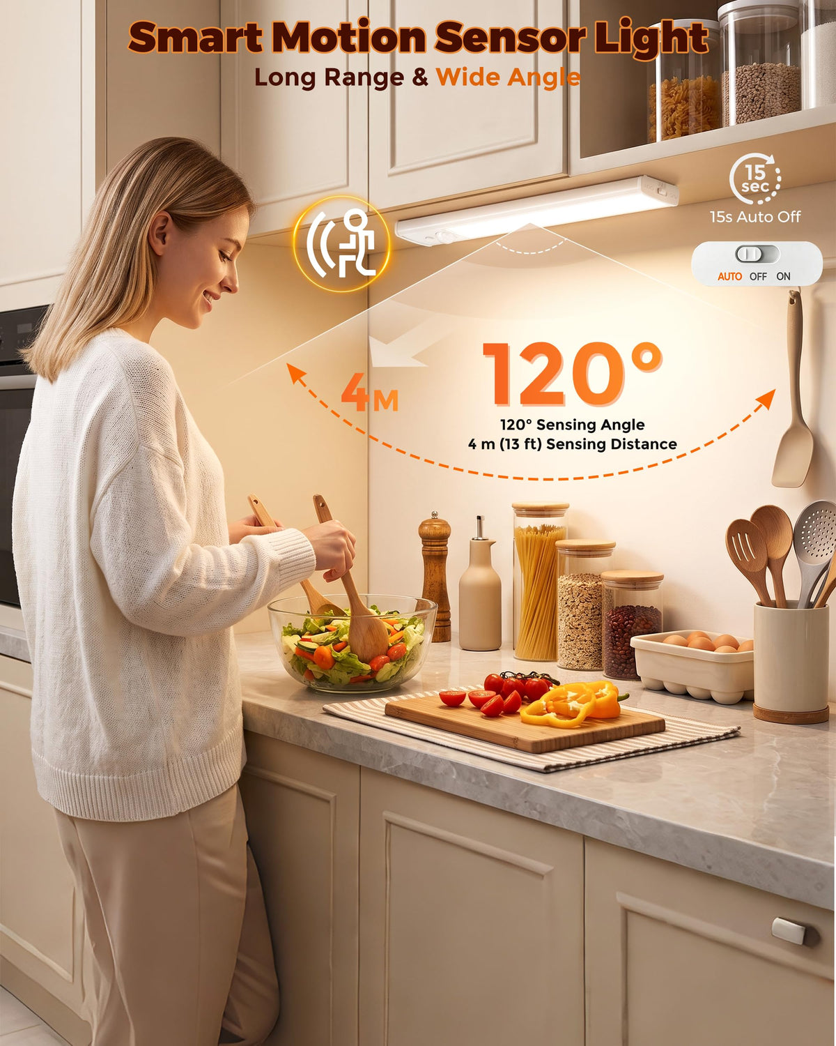 Under Cabinet Kitchen Lights 5 Pack, Motion Sensor Lights Indoor, 25CM