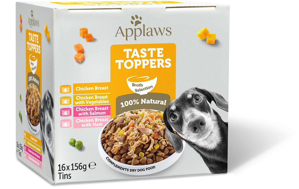 Applaws Natural Wet Dog Food Topper, Chicken Selection in Broth, 8x156g Tin