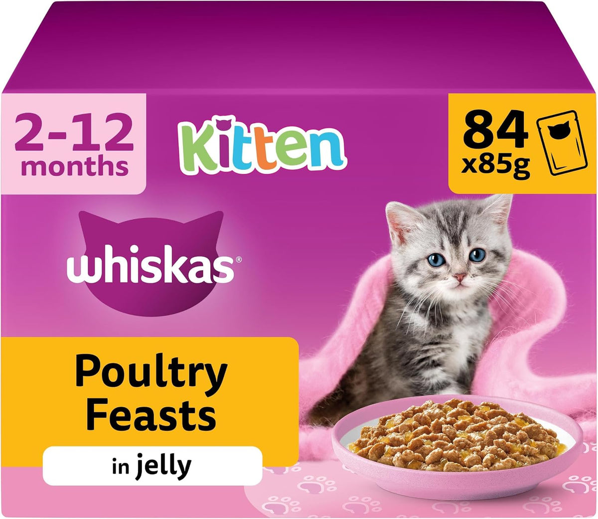 whiskas Junior Poultry Selection in Jelly 84 Pouches, Wet Kitten and Cat Food, Selection of Chicken, Duck, Poultry and Turkey, Megapack (84 x 85 g)