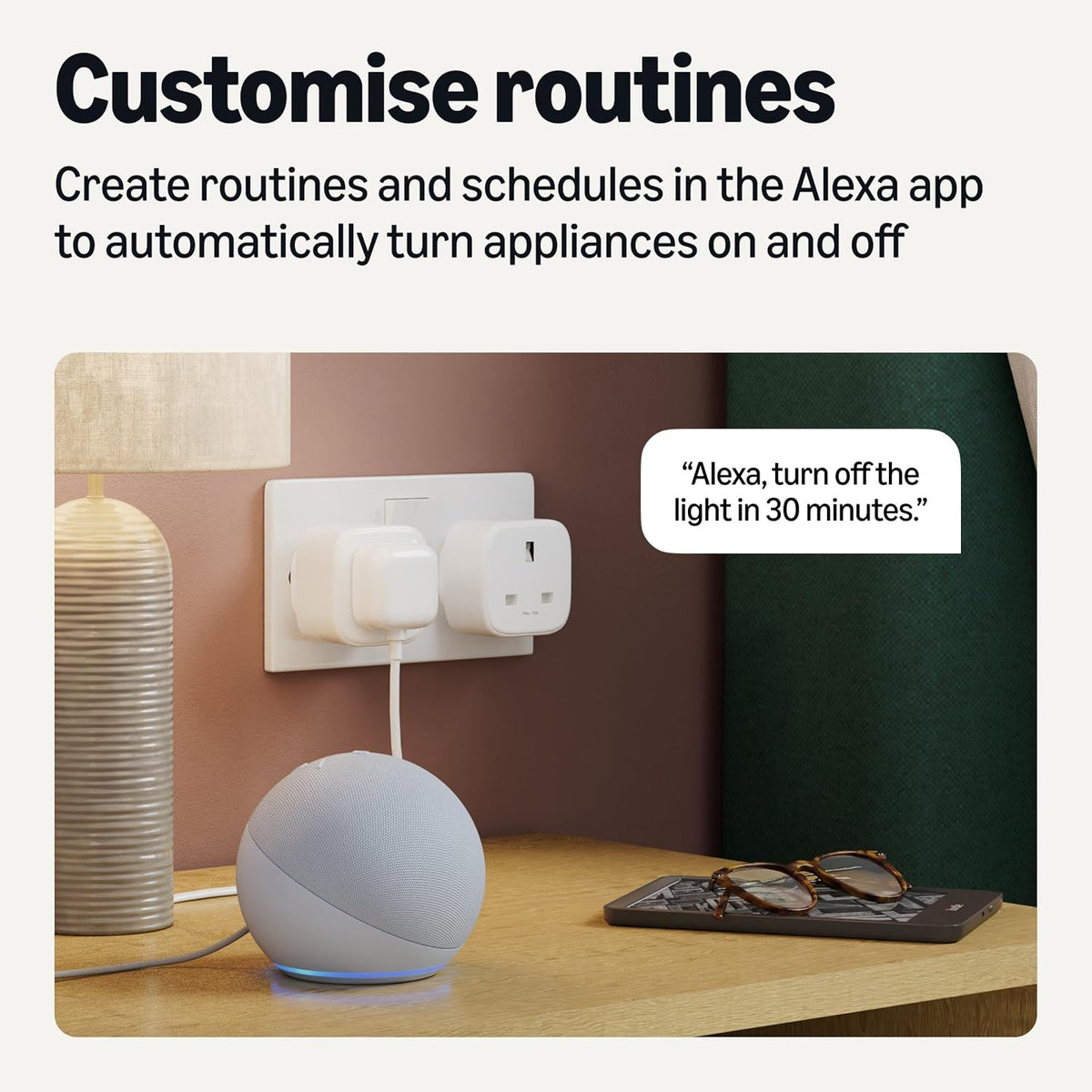 Amazon Basics Single Outlet Indoor Wi-Fi Smart Plug, works with Alexa only, 1 Pack, White, UK