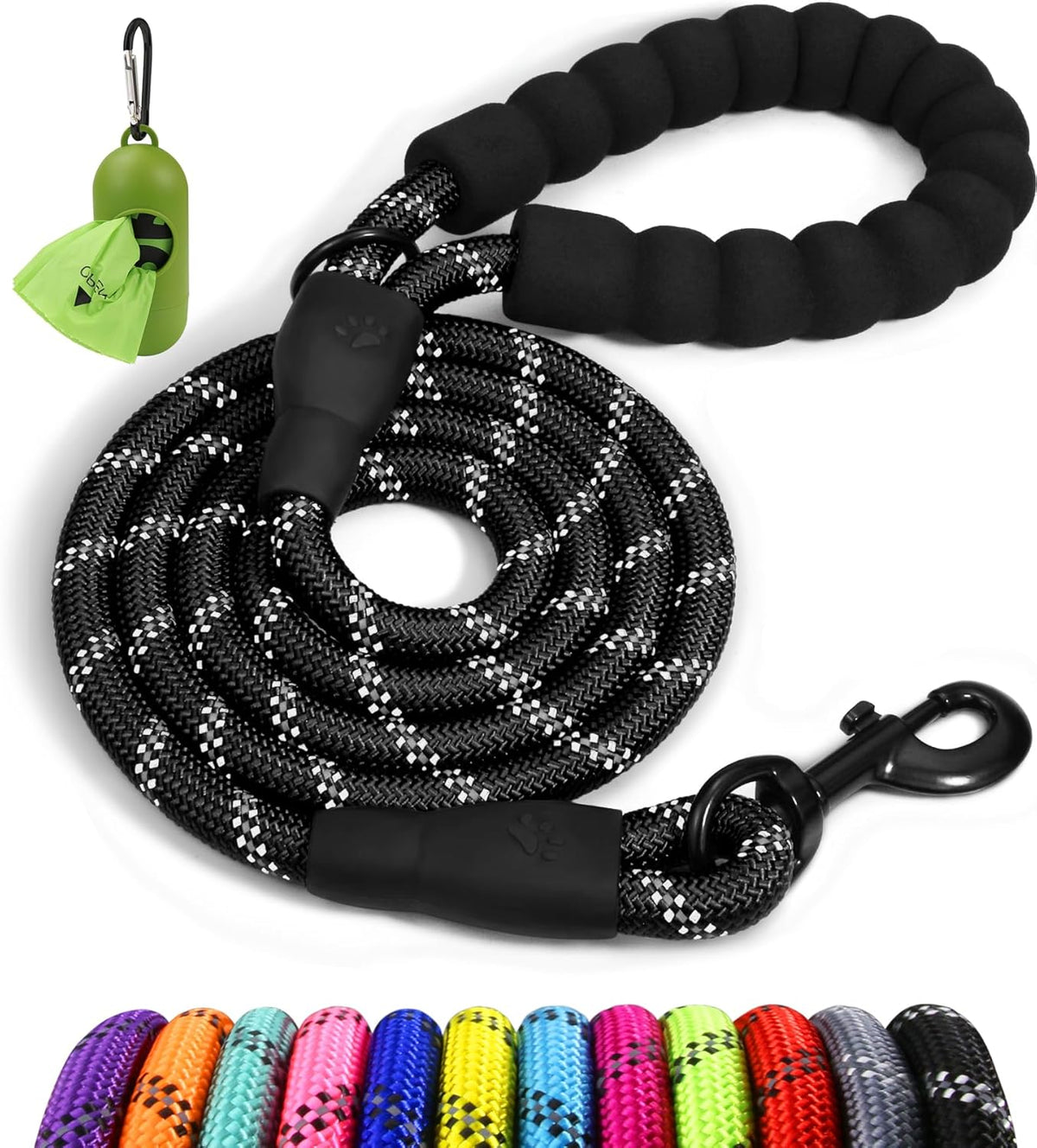 Taglory Rope Dog Lead with Soft Padded Handle – Reflective Rock Climbing Rope Lead for Small and Medium Dogs 120 cm 1.0 cm Black