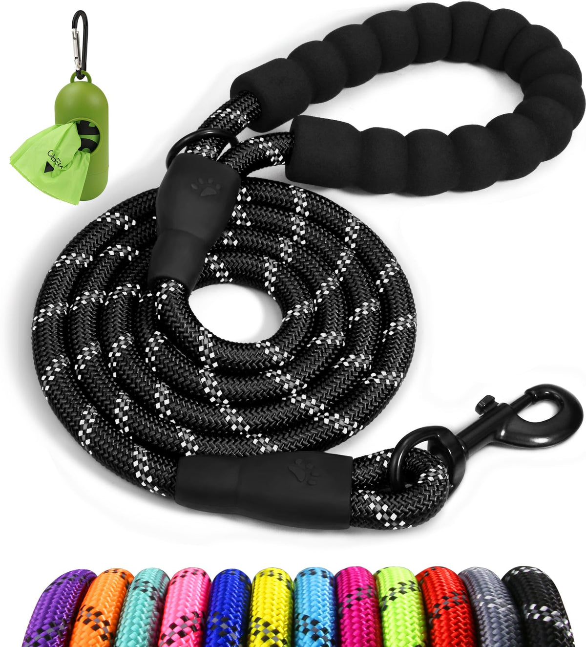 Taglory Rope Dog Lead with Soft Padded Handle – Reflective Rock Climbing Rope Lead for Small and Medium Dogs 120 cm 1.0 cm Black