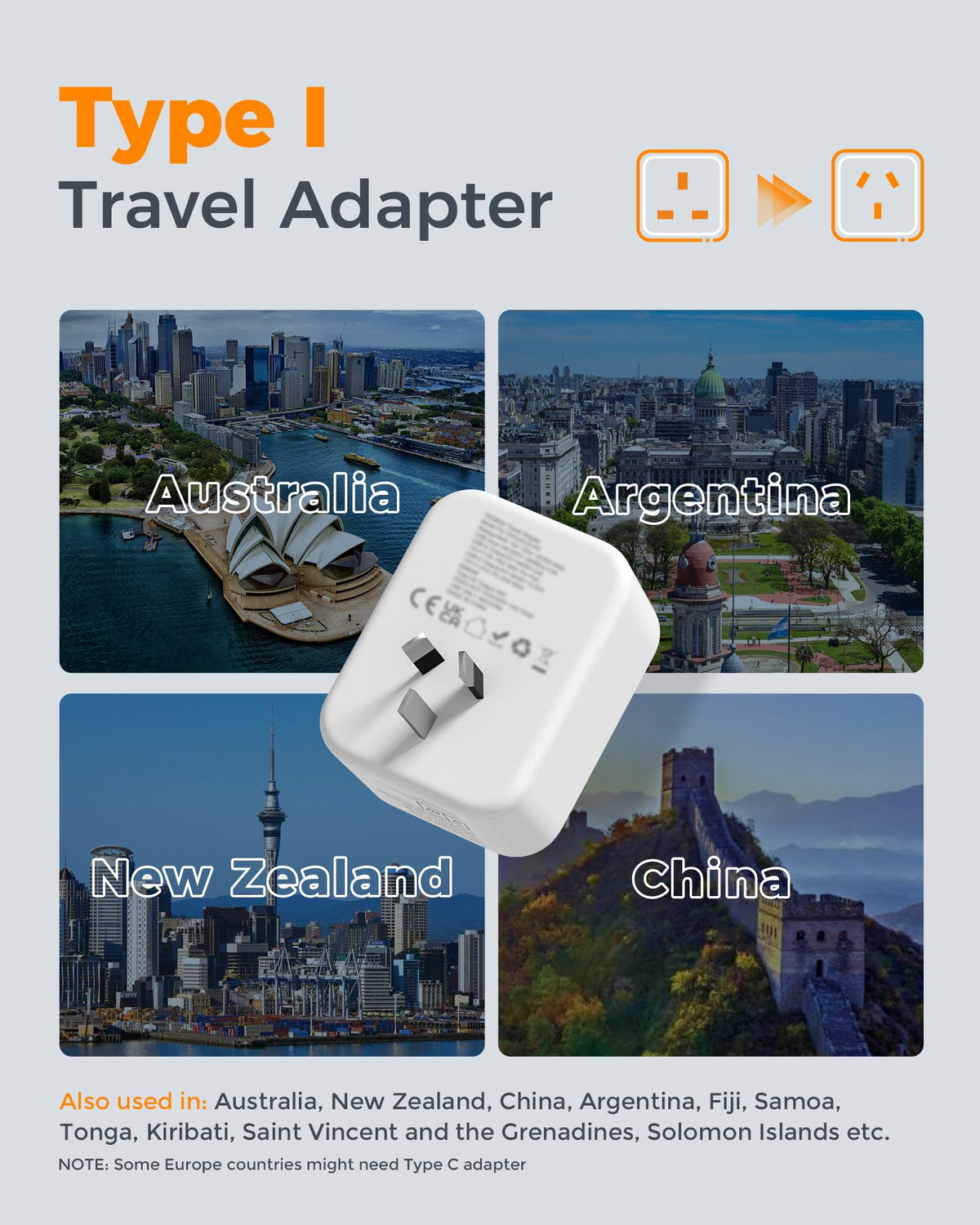 TESSAN UK to South Africa Plug Adapter, Type M Travel Adaptor with USB C