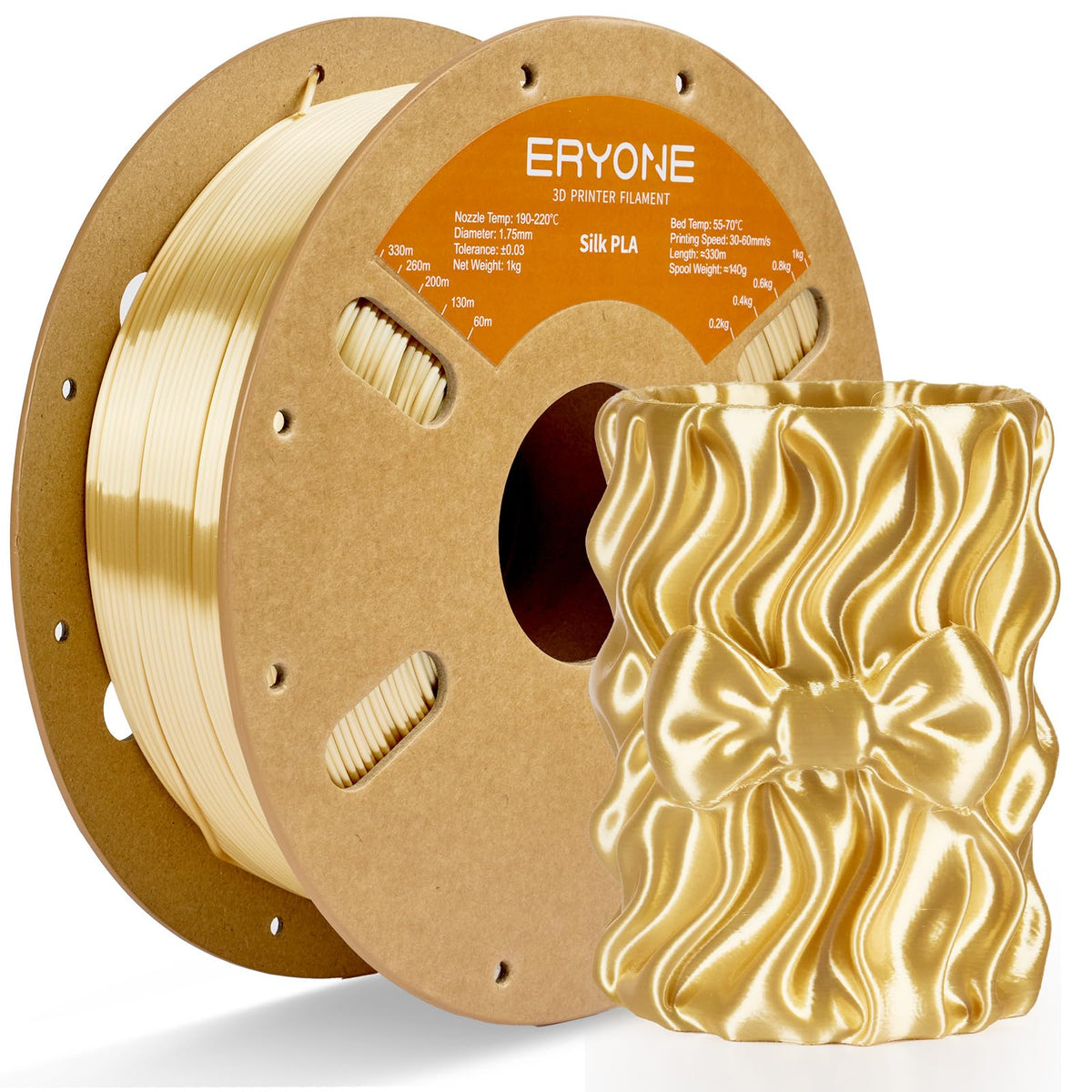 ERYONE Silk PLA Filament 1.75mm,3D Printer Filament PLA,Shiny Glossy PLA Filament,+/-0.03mm,1kg(2.2lbs)/Spool,Silk Liquid Gold