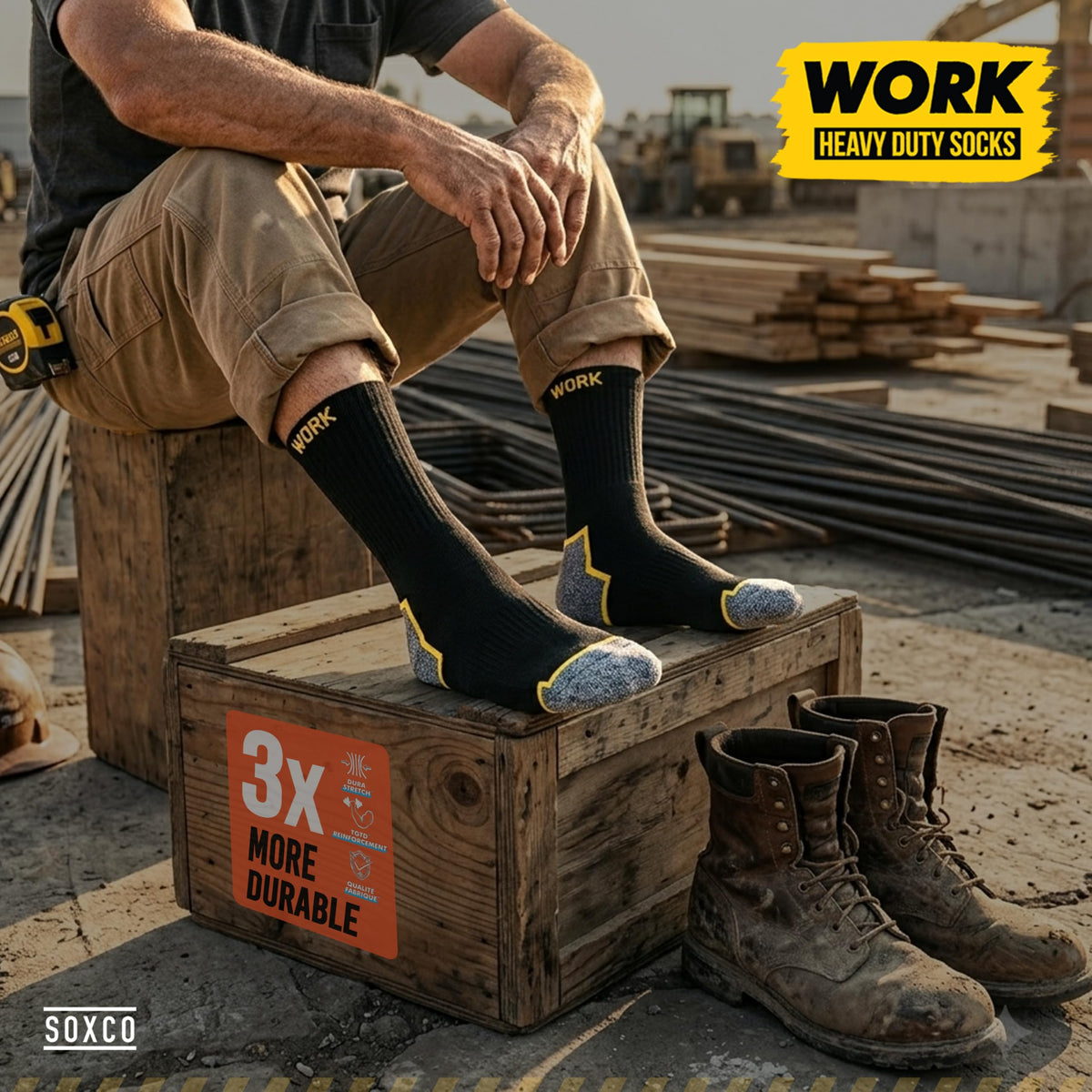 SOXCO 10 Pairs Men’s Work Socks, Black Crew Length | DRI-WIK Moisture Management Technology | Super Soft Cushioned Footbed | Reinforced Heel & Toe | Dura-Stretch Elastane | Pack of 6 or 10 Pairs