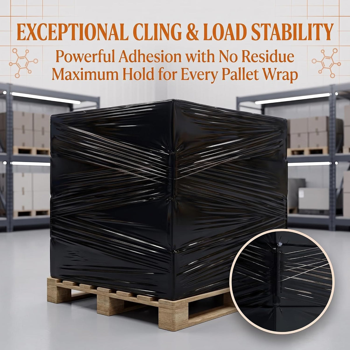 REQUISITE NEEDS Heavy Duty Stretch Film 400mm x 250m – Waterproof & Moisture Proof Pallet Wrap for Packaging, Moving & Storage (Black, 6)