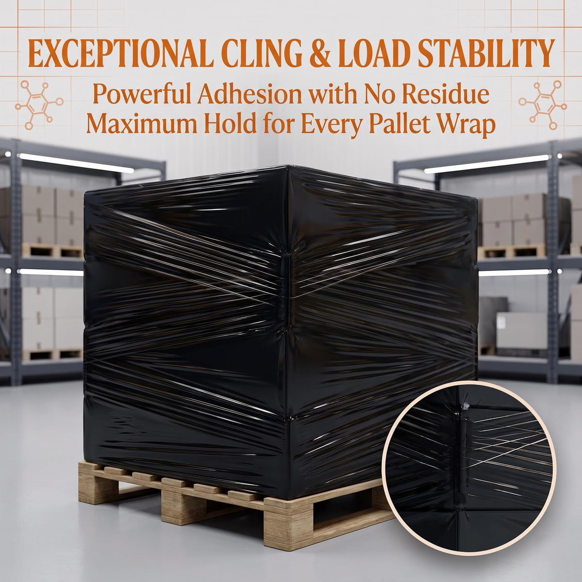 REQUISITE NEEDS Heavy Duty Stretch Film 400mm x 250m – Waterproof & Moisture Proof Pallet Wrap for Packaging, Moving & Storage (Black, 6)