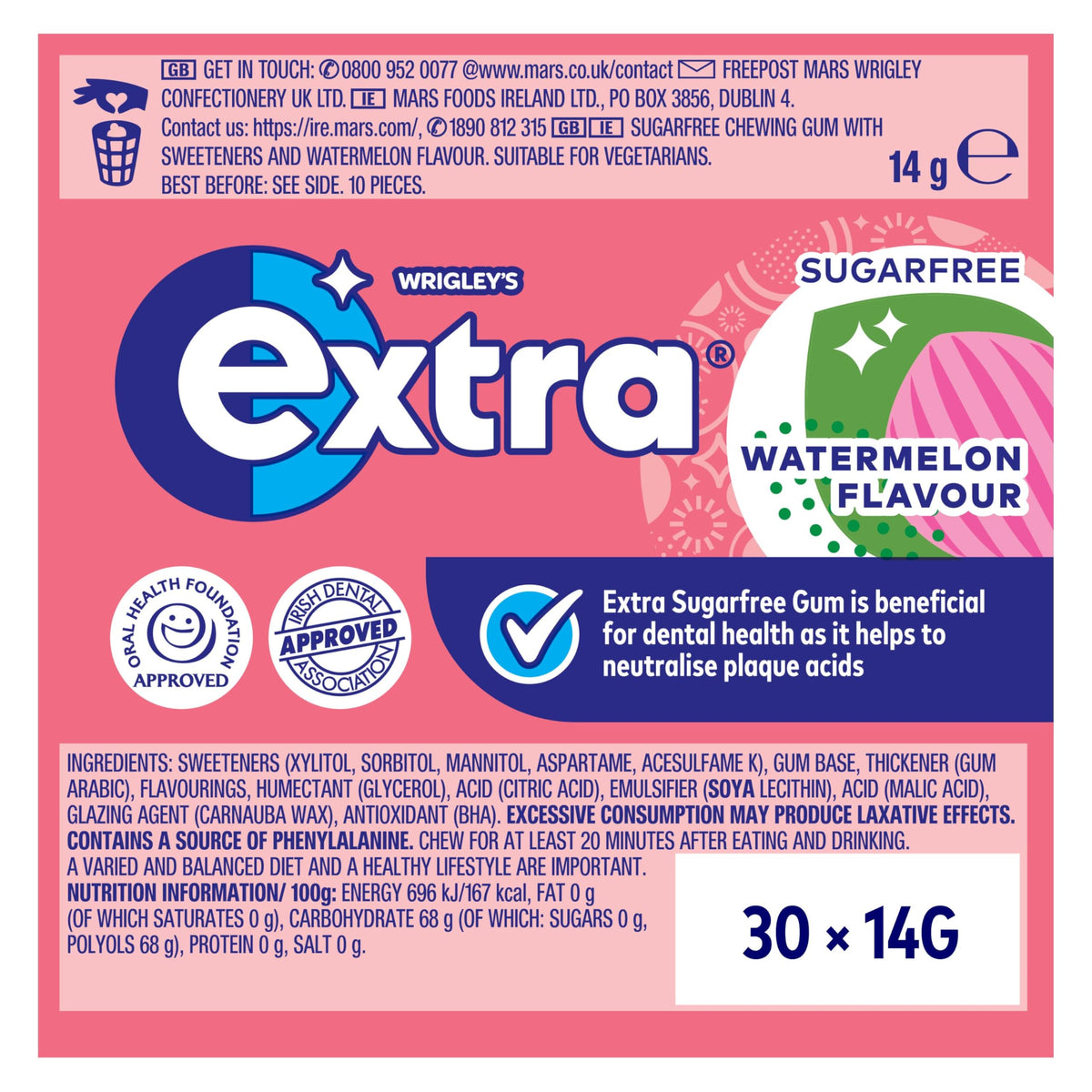 Wrigley's Extra White Bubblemint Sugar Free Chewing Gum Bottle 46 Pieces