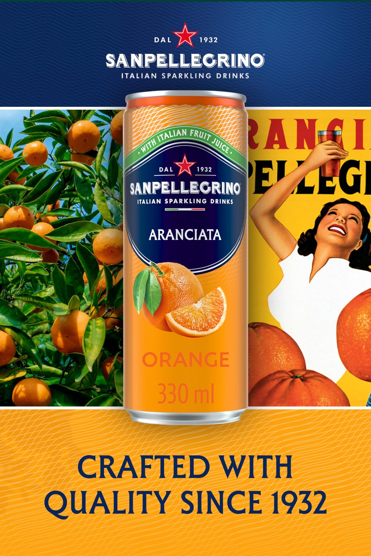 San Pellegrino Italian Sparkling Drinks Tastefully Light Sparkling Orange Canned Soft Drink 12 x 330ml | 64k Cals per Can (Pack of 2)