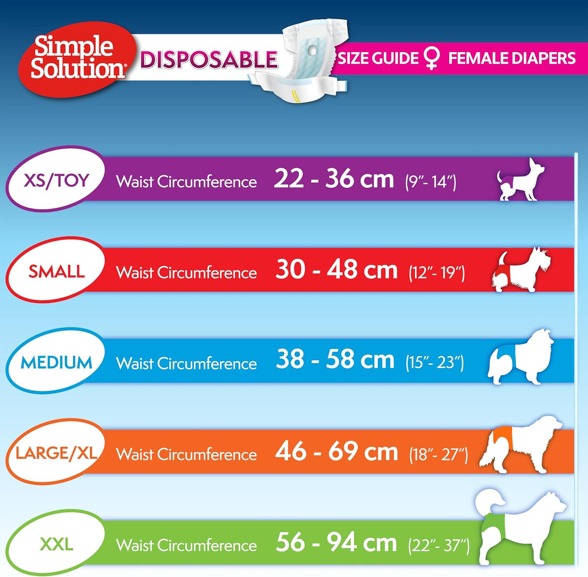 Simple Solution Disposable Dog Diapers for Female Dogs, Super Absorbent Leak-Proof Fit with Wetness Indicator for Excitable Urination, Incontinence or Females in Heat - 12 Pack