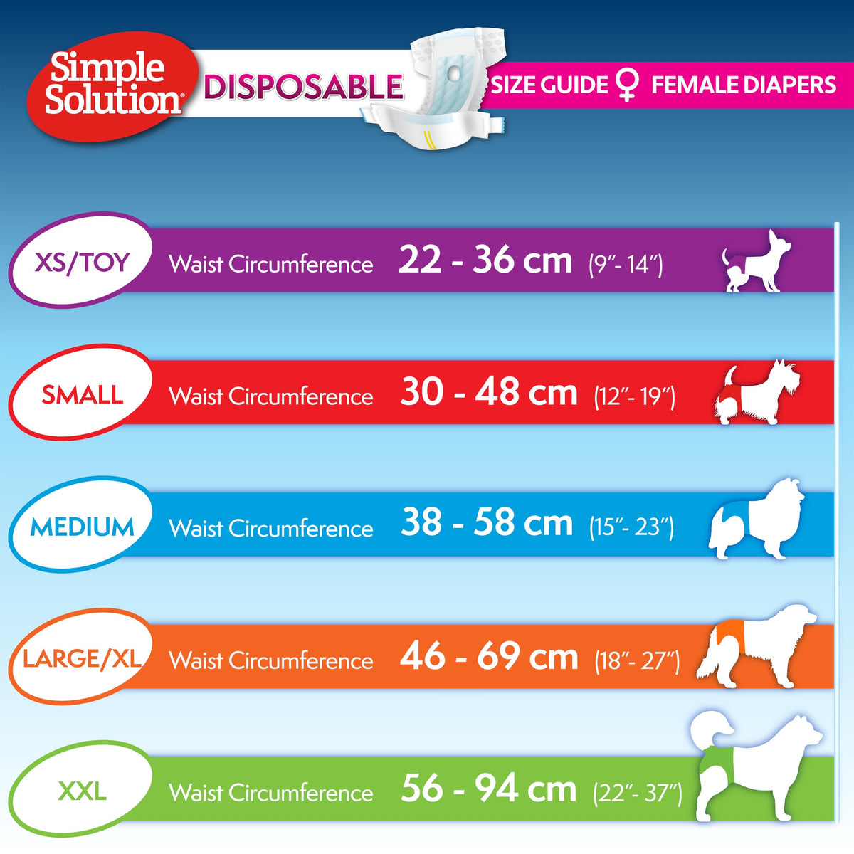 Simple Solution Disposable Dog Diapers for Female Dogs, Super Absorbent Leak-Proof Fit with Wetness Indicator for Excitable Urination, Incontinence or Females in Heat - 12 Pack