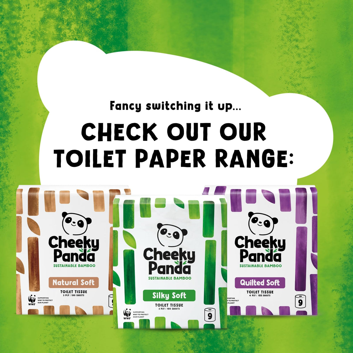 The Cheeky Panda Bamboo Toilet Paper – 9 Rolls of Toilet Paper | Plastic Free Packaging and Sustainable Toilet Tissue | 100% Compostable