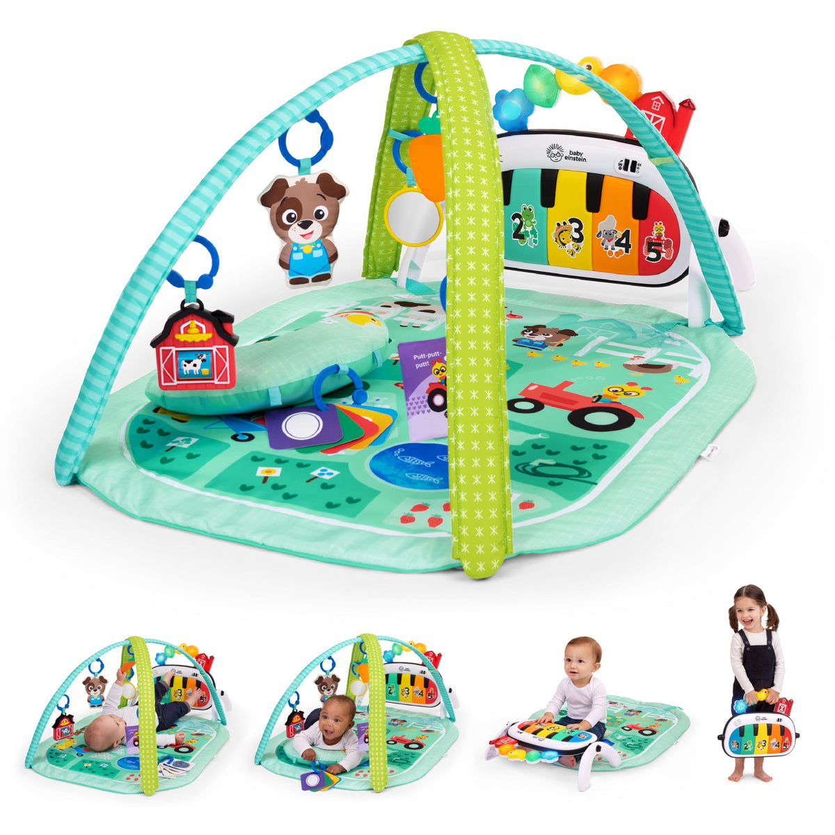 Baby Einstein 4-in-1 Kickin Tunes Play Gym, Tummy Time Baby Play Mat with Kick Piano, Music & Language Discovery, Sensory Toys, Lights & Sounds, for Newborns & Up