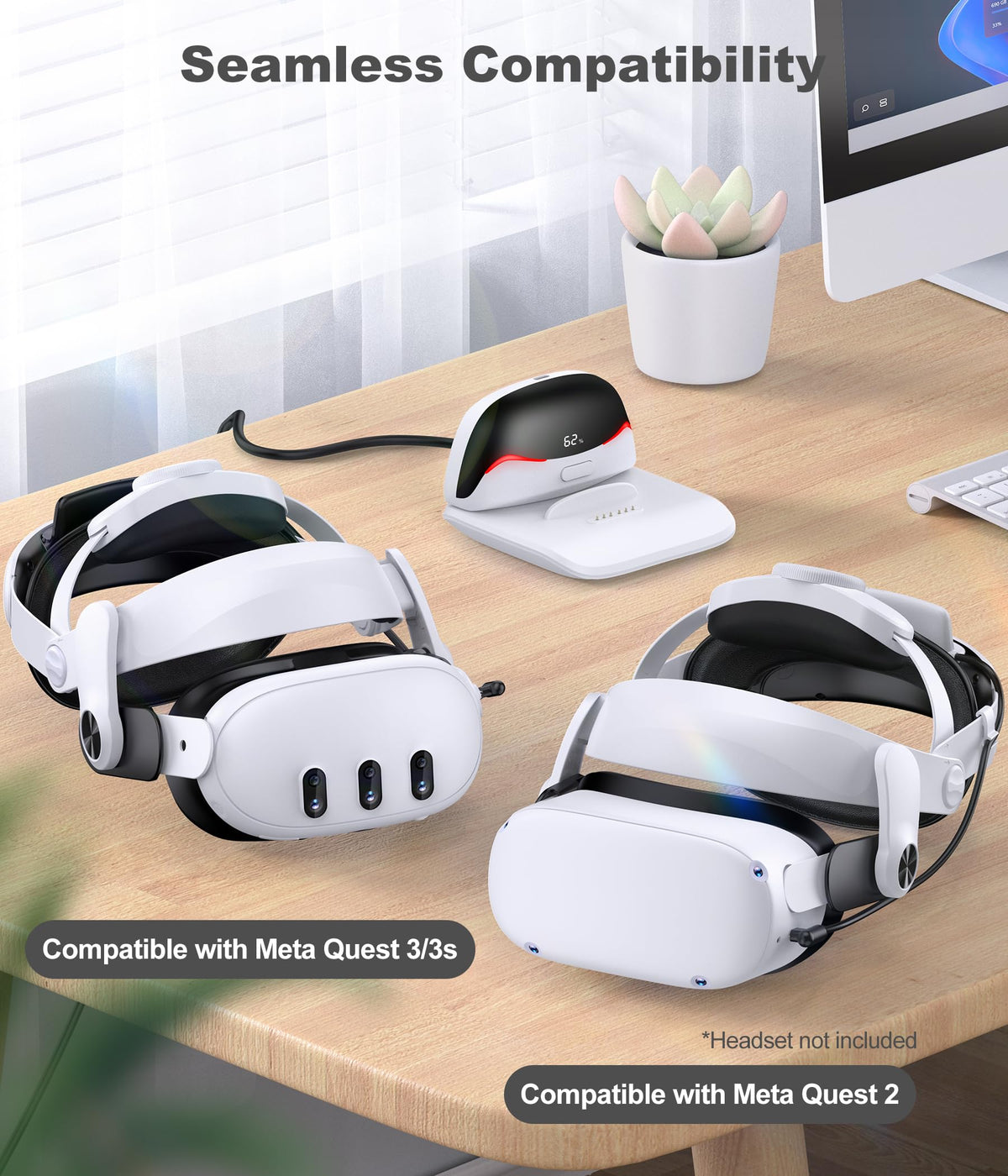 Comfortable Head Strap for Meta Quest 3S/3/2 with 7500mAh LED Display Battery Bank,VR Headset Elite Strap Replacement,All-Directional Adjustable Oculus Headstrap,Enhanced Support & Reduce Pressure