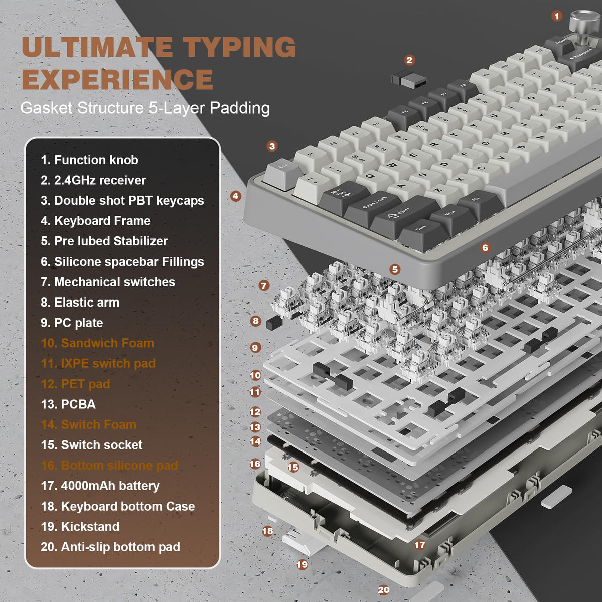 YUNZII B75 PRO 75% Wireless Mechanical Keyboard (Black Heart,Cocoa Switch)