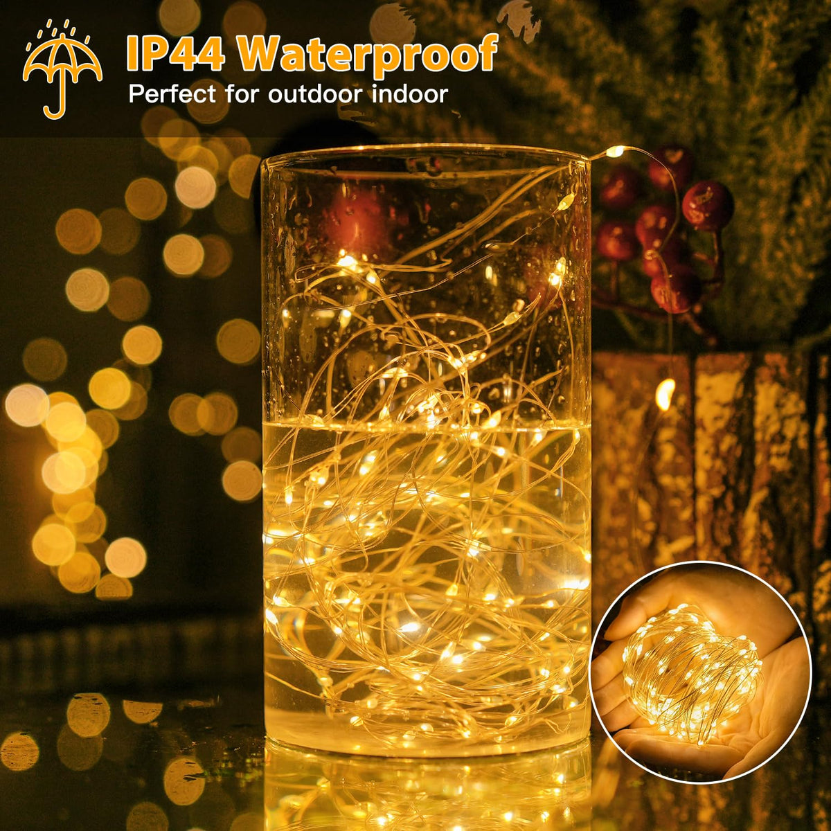 Ollny 10m 100LED Red Fairy Lights Battery Operated,Copper Wire String Light