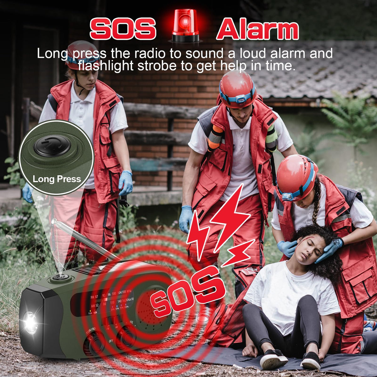 8000mAh Emergency Wind Up Radio, Hand Crank Solar, AM/FM Radio with 3-Mode Flashlight, 2-Mode Reading Lamp, SOS Alarm with USB Phone Charger for Emergency Outdoor