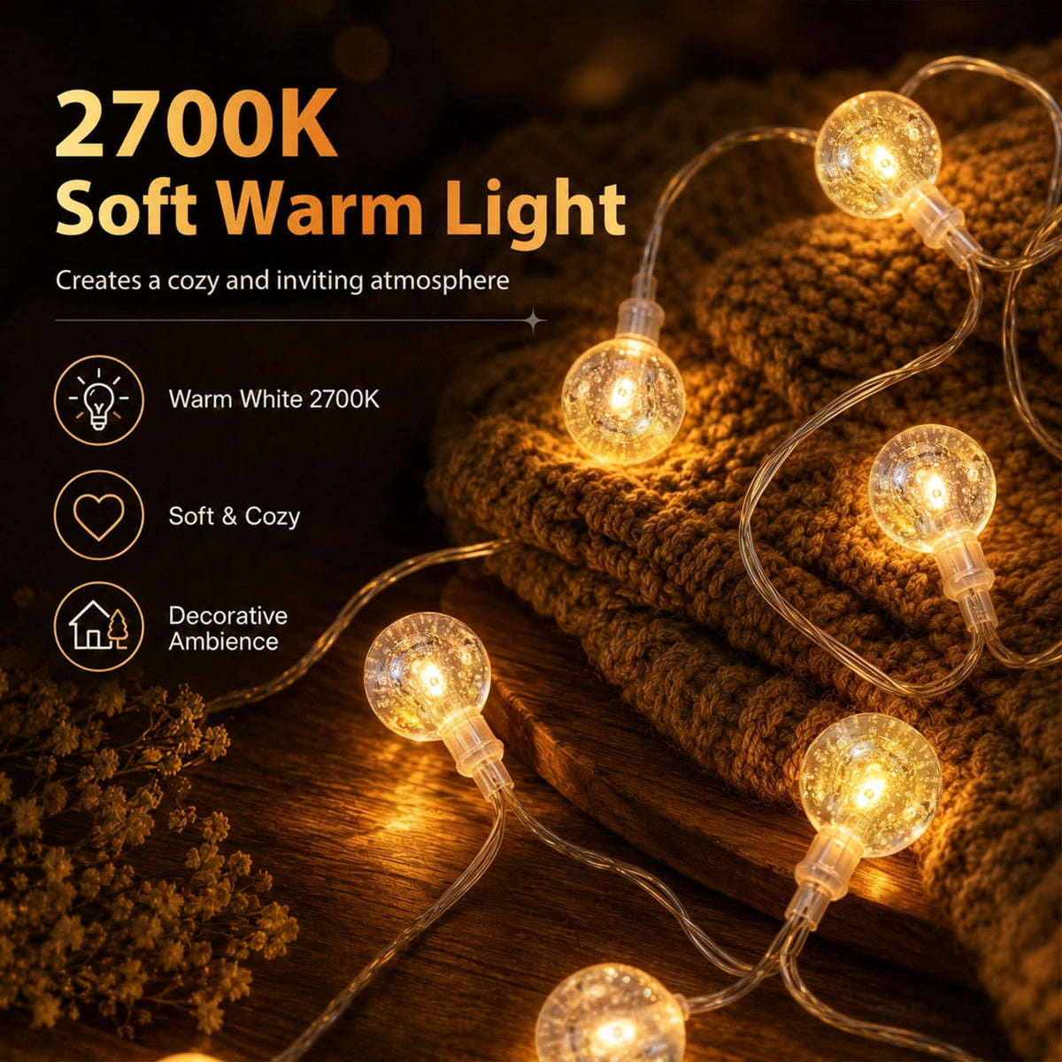 Fulighture Fairy Lights Battery Operated: 5m 16ft 40LED Snowflake