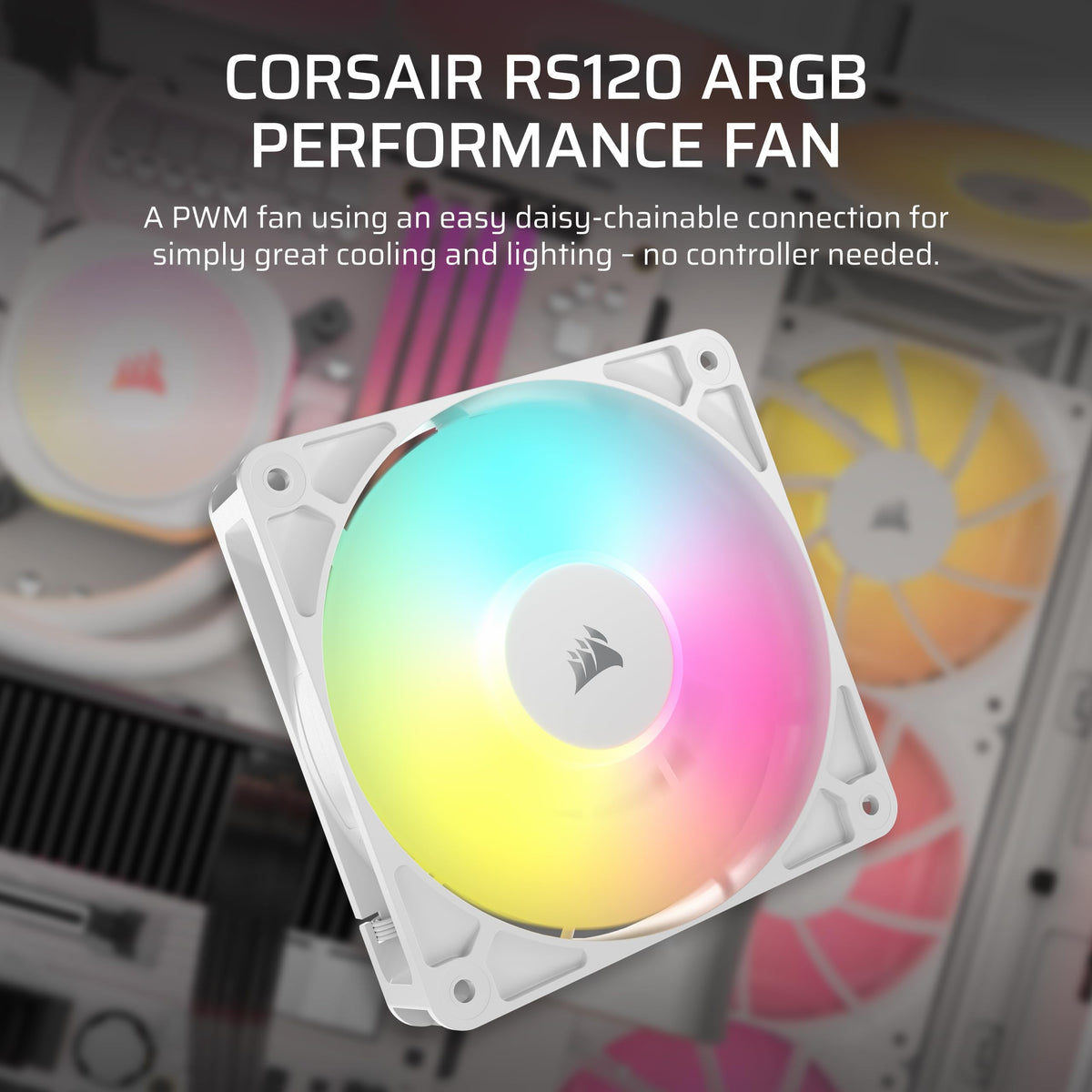 CORSAIR RS120 ARGB 120mm PWM Fans – Daisy-Chain Connection – Low-Noise – Magnetic Dome Bearing – Triple Pack – White