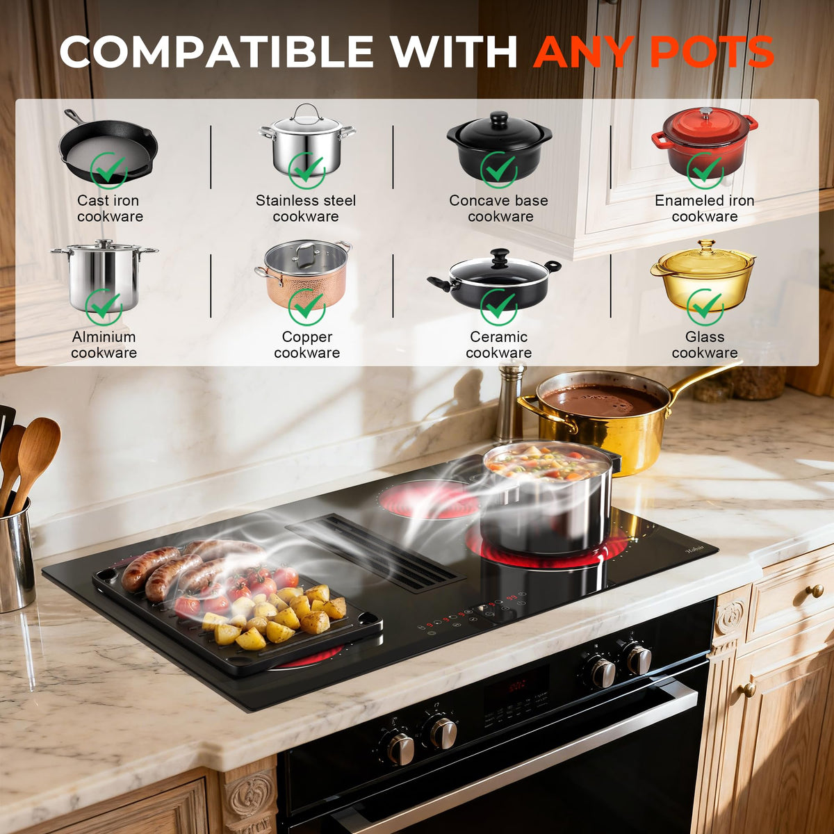 Hobsir Ceramic Hob with Knobs, Built-in Electric Cooker Hob 4 Burners 60 cm
