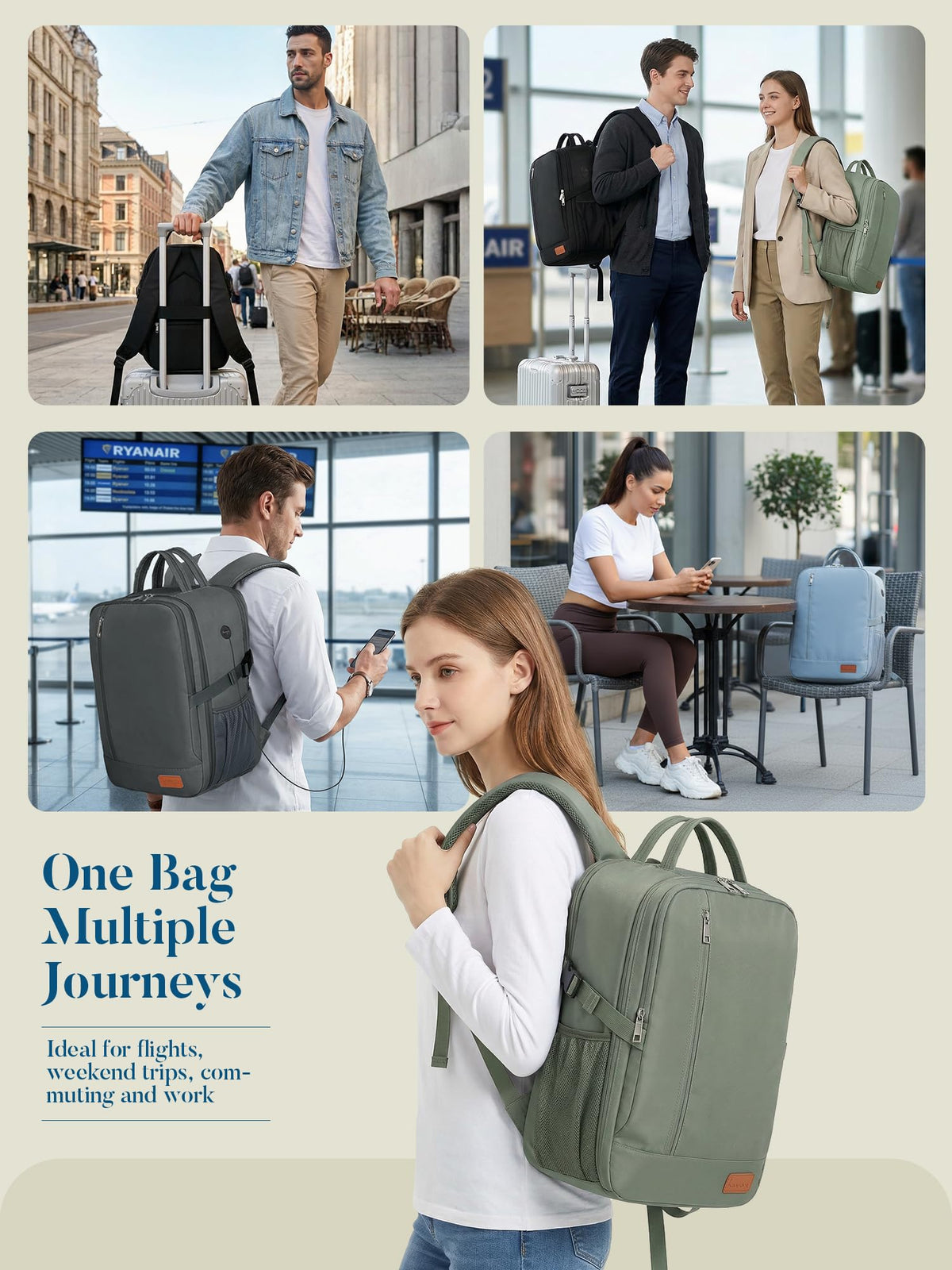 For Ryanair Cabin Bags 40x30x20 Underseat Travel Carry-on School Backpack