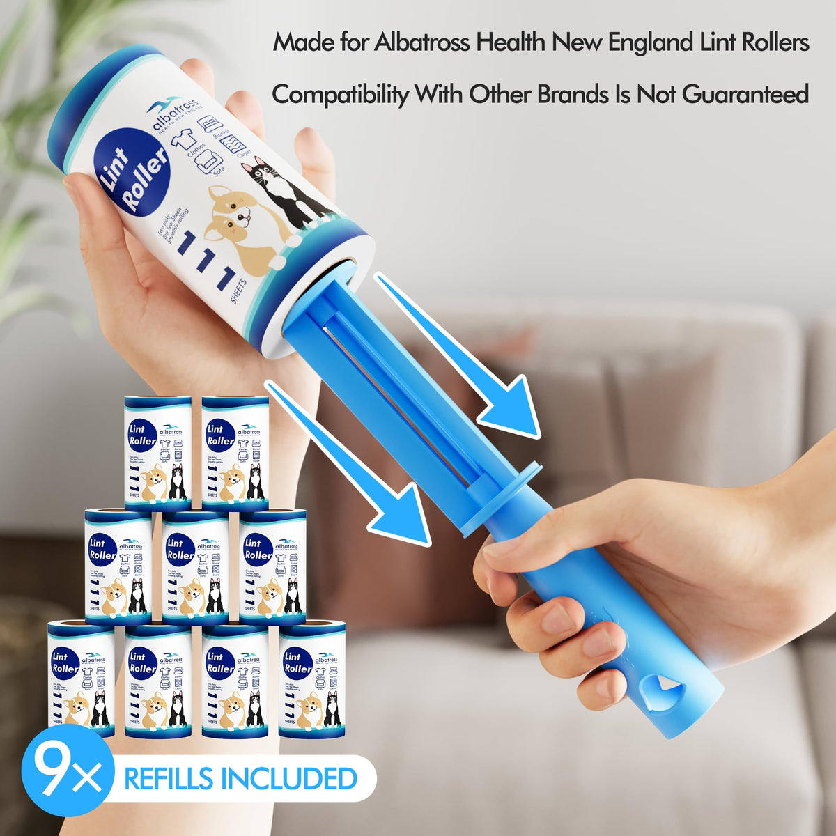 Lint Rollers 400 Sheets Lint Remover for Pet Hair, Couch, Clothes Furniture, and Carpet, 2 Handles, 4 Rolls(100 Sheets Per Roll)