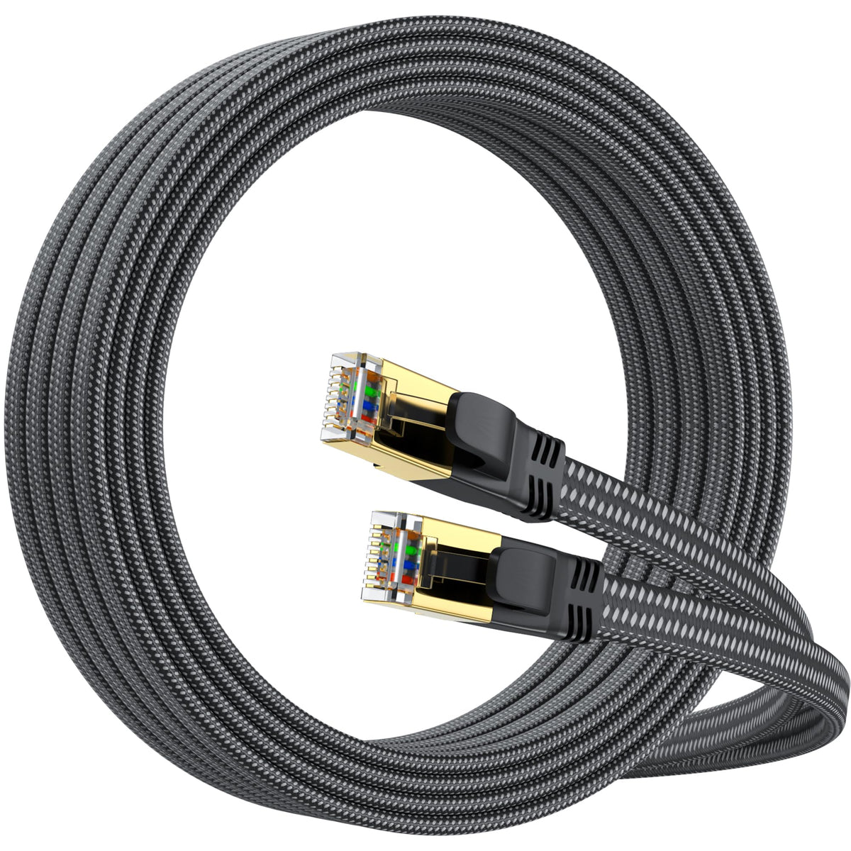 CAT8 Ethernet Cable 2M, 40Gbps 2000MHz Flat High Speed Network Cable, Nylon Braided Shielded, Internet Cable Braided Network Cord RJ45 Indoor LAN Cables Compatible with PS5/Xbox/Router/PC (2M)