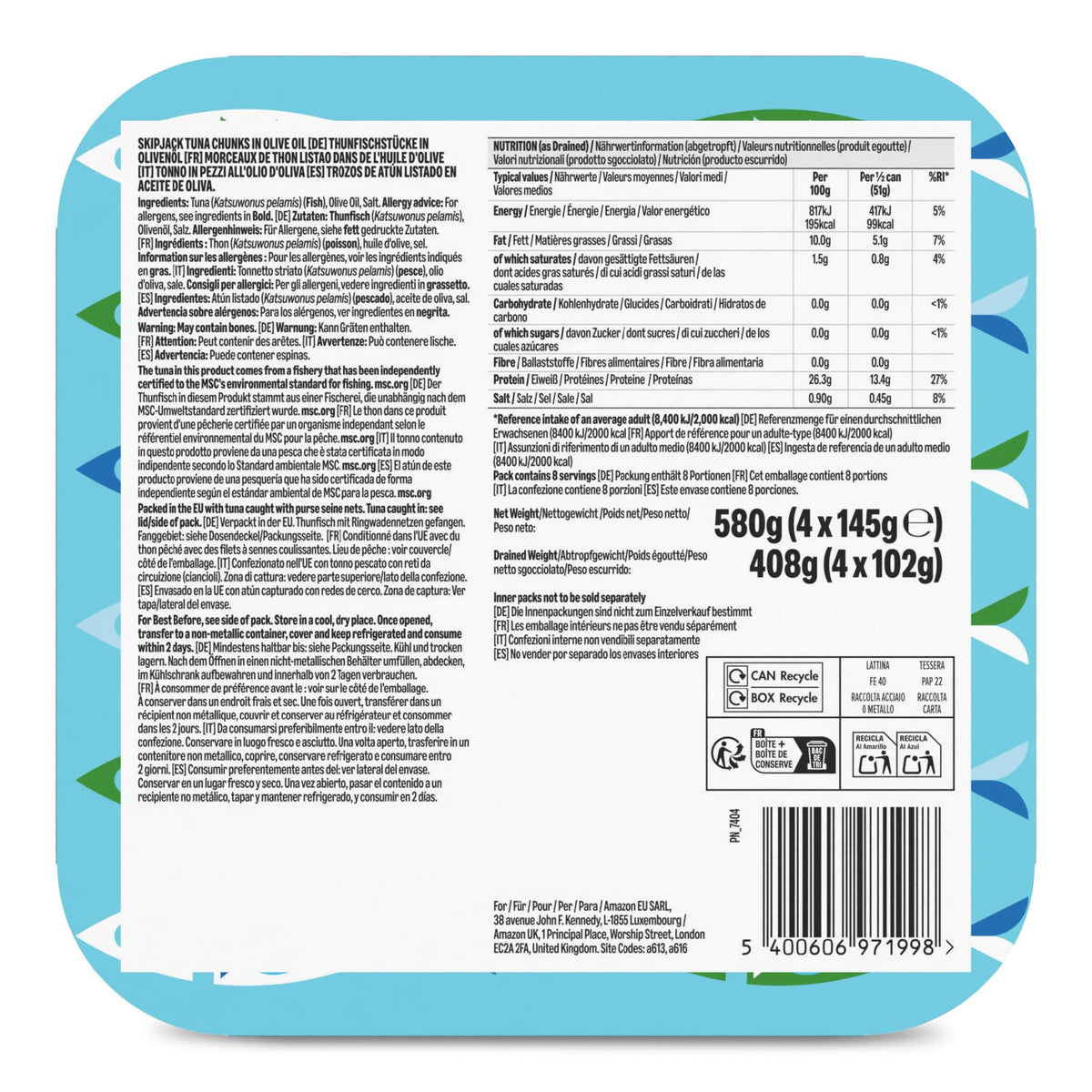 by Amazon MSC Skipjack Tuna Chunks in Spring Water, 4x145g