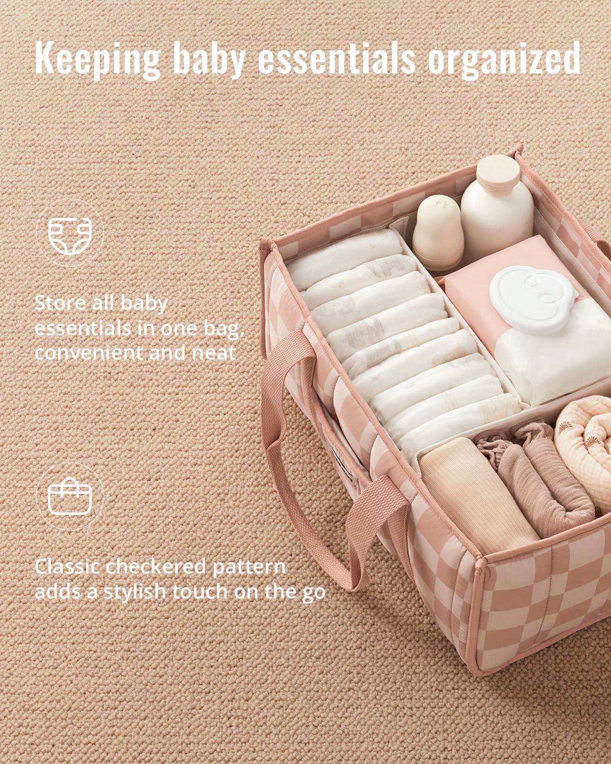 Blissful Diary Nappy Caddy Organiser, Baby Diaper Caddy for Nappy Station, Stylish Storage Basket for Newborn Essentials, Baby Shower Gifts for Girl or Boy, Woodland Cream