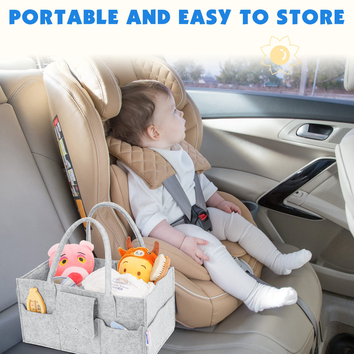 Maliton Nappy Caddy Organiser with 8 Pockets & Removable Dividers (Khaki)