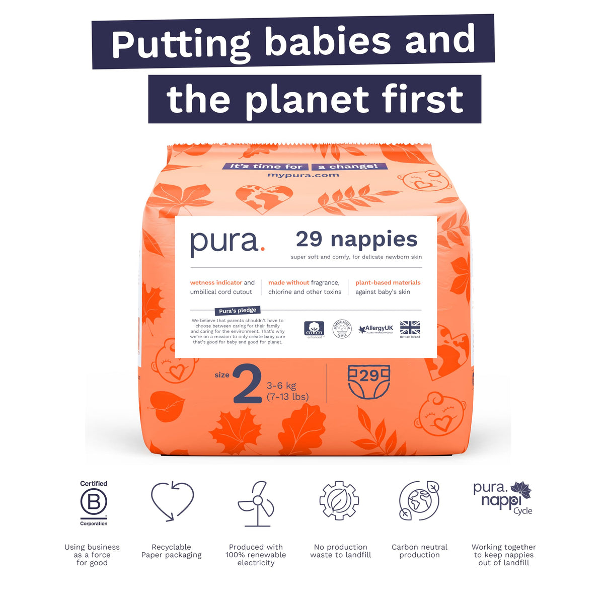 Pura Nappy Size 1 (2–5kg) 25 Count Sensitive Skin