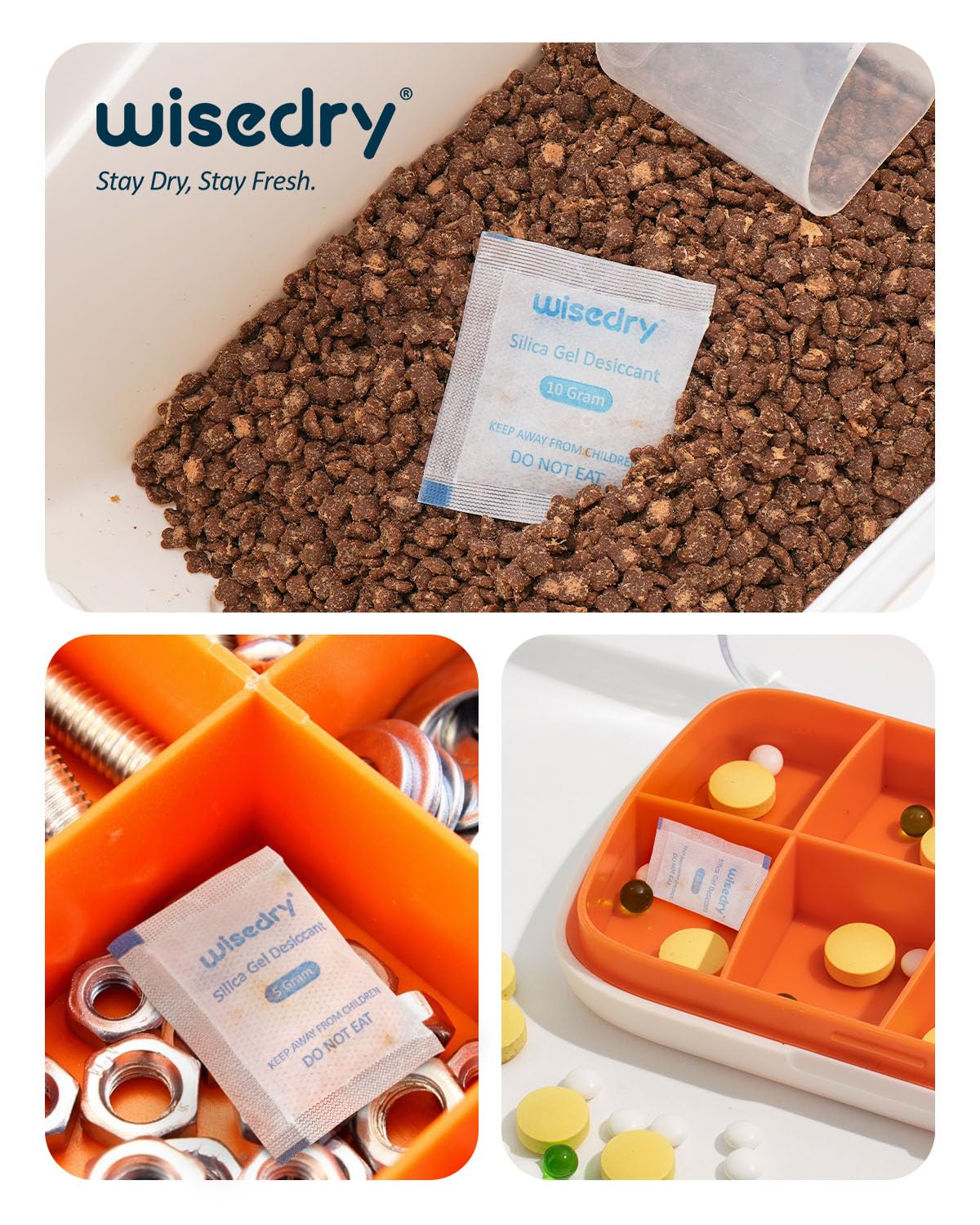 wisedry Silica Gel Sachets Bags 10 Gram x 30 Packs with Orange Beads Humidity Indicator Desiccant Packs Moisture Absorber for Air Dryer Moisture Removal, Food Grade
