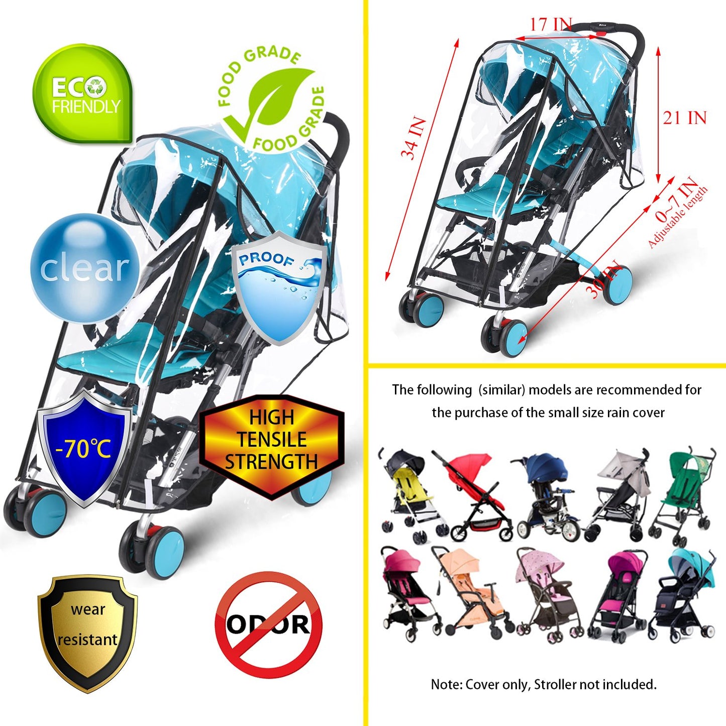 Pushchair Rain Cover Pram Wind Snow Cover Buggy Stroller Weather Shield Travel Accessories Universal Size Protect from Rain Cold Dust Water Clear EVA Plastic (Large)